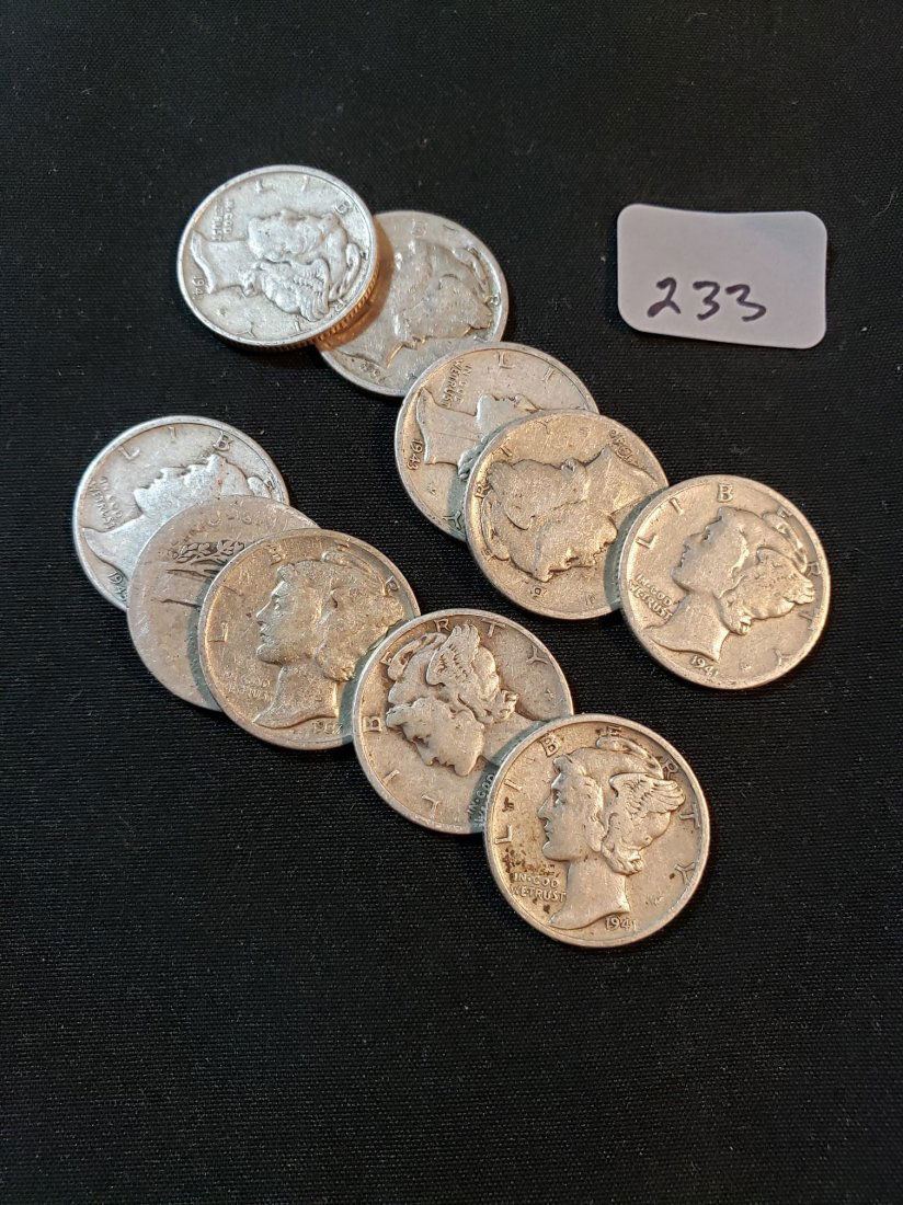 U.S. COINS LOT OF 10 MERCURY DIMES 90% SILVER (1 of 1)