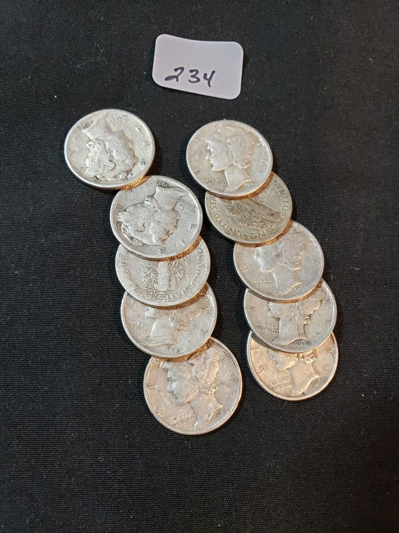 U.S. COINS LOT OF 10 MERCURY DIMES 90% SILVER (1 of 1)