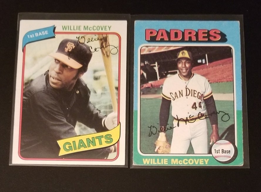 HOF Willie McCovey Lot: 1975 Topps and 1980 Topps Willie McCovey HOF cards. 1975 is VGEX or better. 1980 is EXNM or better.