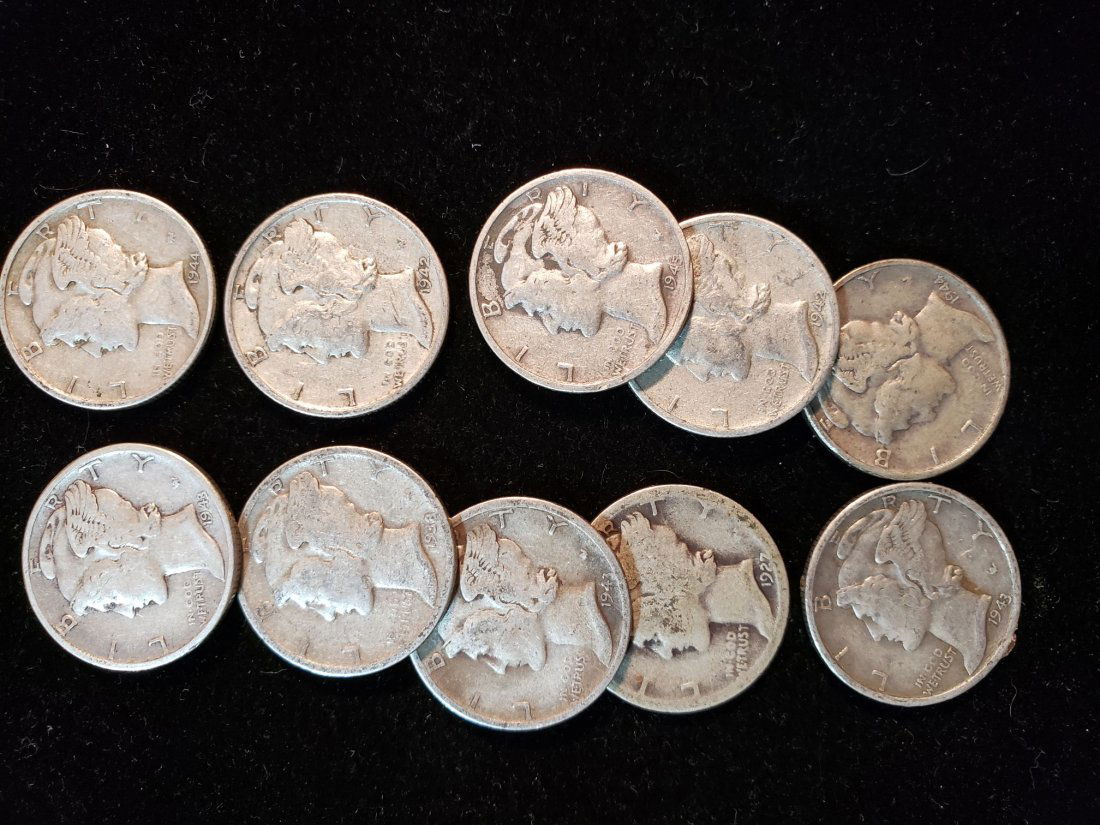 LOT OF 10 SILVER MERCURY DIMES (1 of 1)