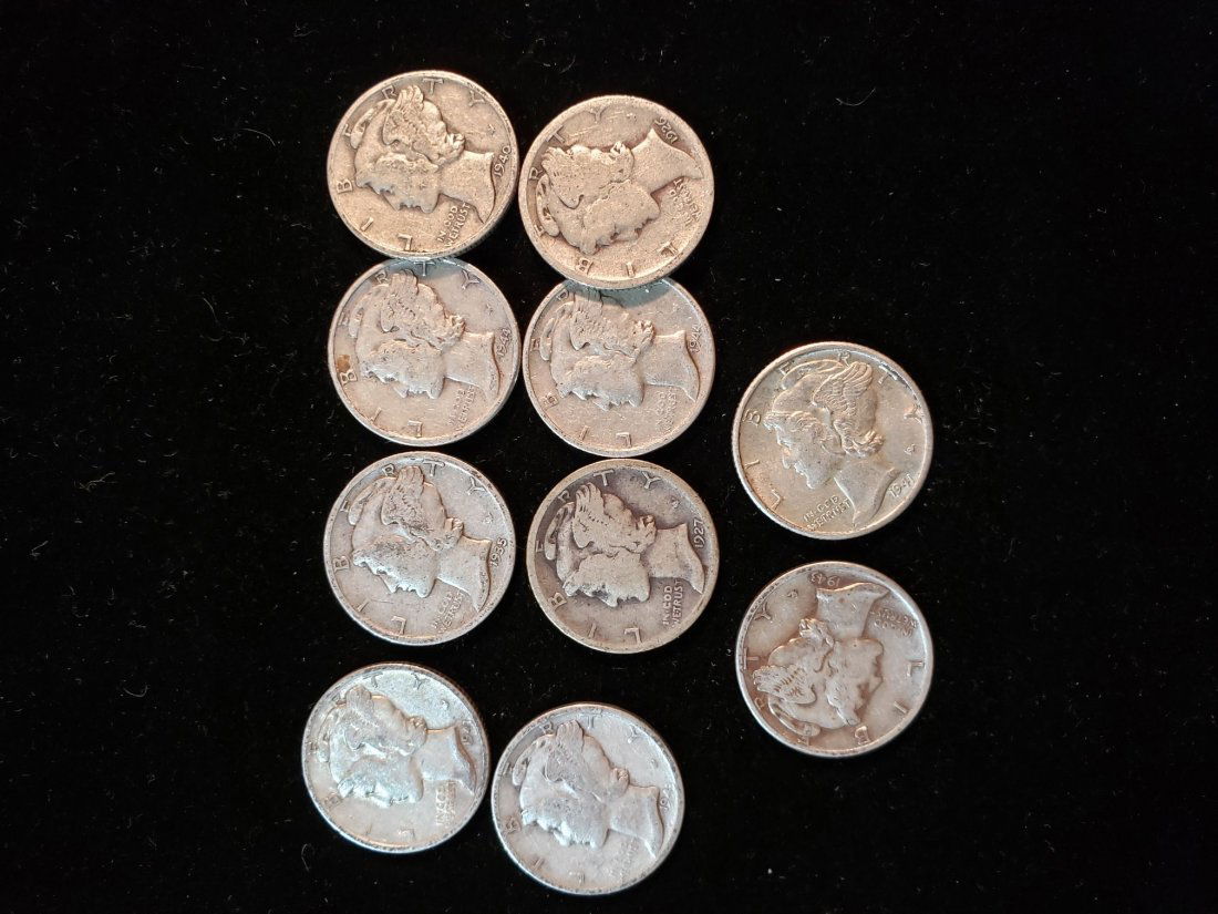 LOT OF 10 SILVER MERCURY DIMES (1 of 1)