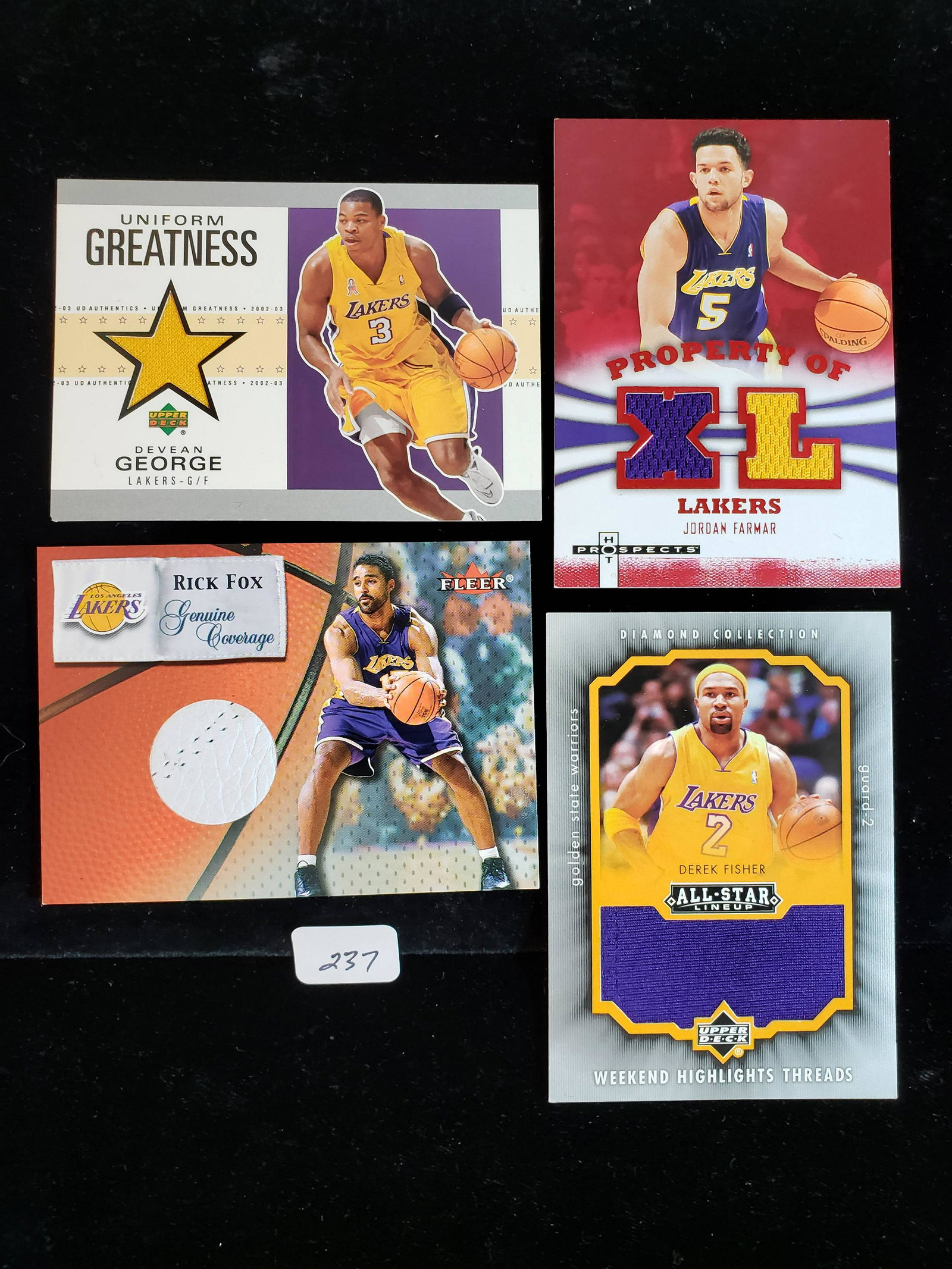 LA LAKERS GAME USED JERSEY RELIC COLLECTION: DEREK FISHER, RICK FOX GAME USED SHOE RELIC, JORDAN FARMAR, DEVEAN GEORGE