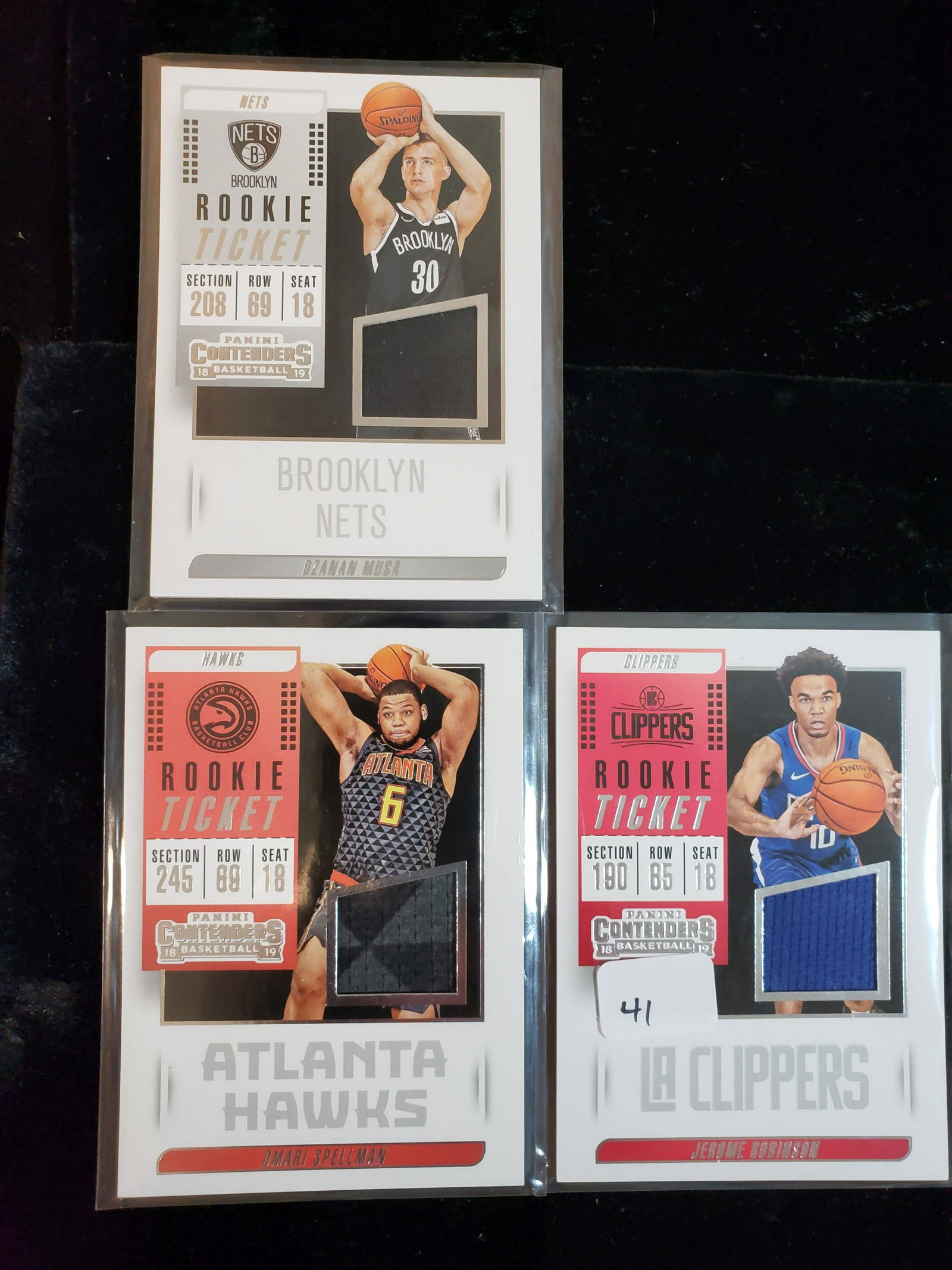 2018-19 CONTENDERS ROOKIE TICKET JERSEY CARDS: JEROME ROBINSON, OMARI SPELLMAN, DZANAN MUSA BROOKLY NETS