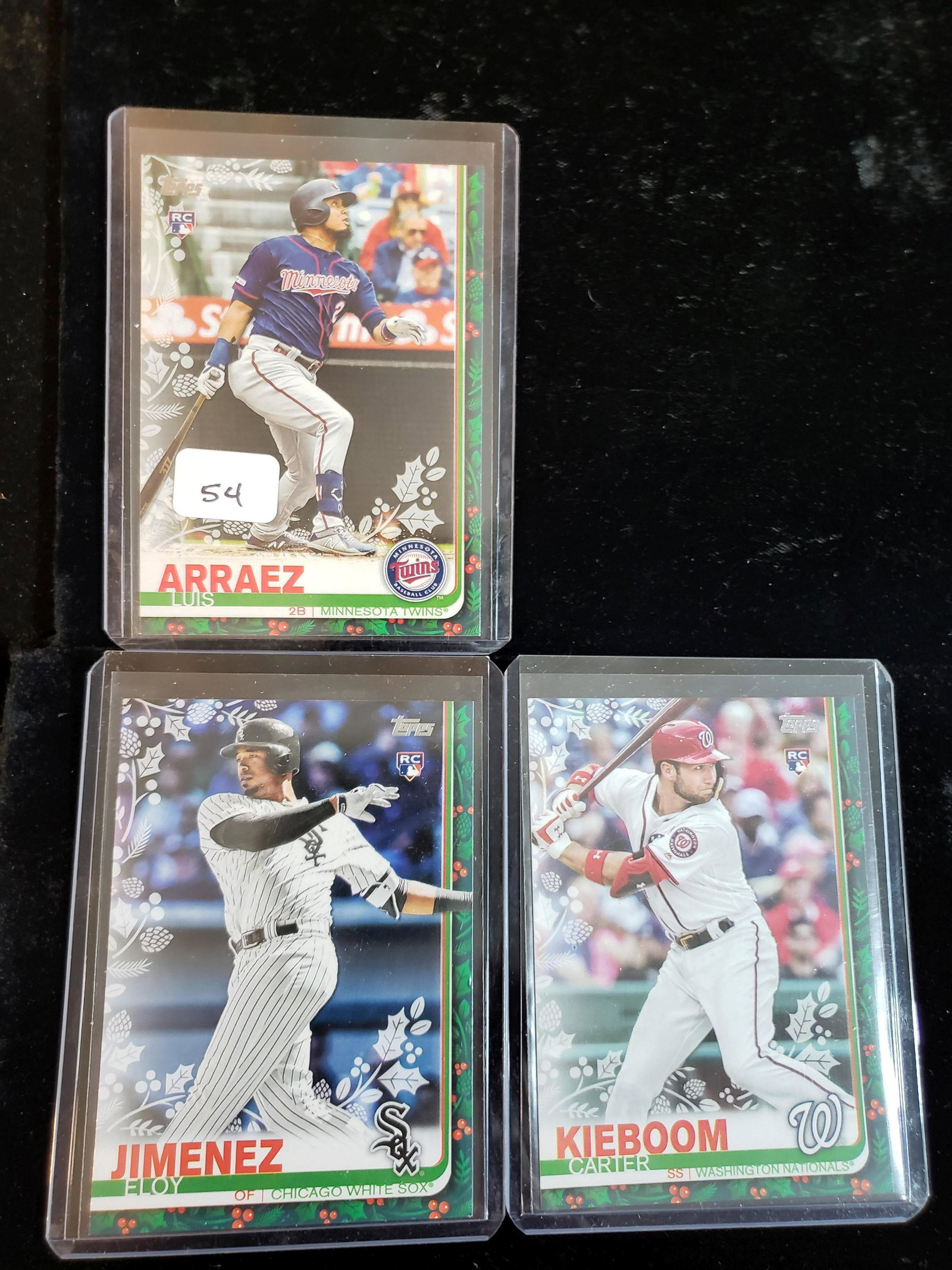 2019 TOPPS HOLIDAY MEGA WALMART EXCLUSIVE RC'S: LUIS ARRAEZ, CARTER KIEBOOM, ELOY JIMENEZ
