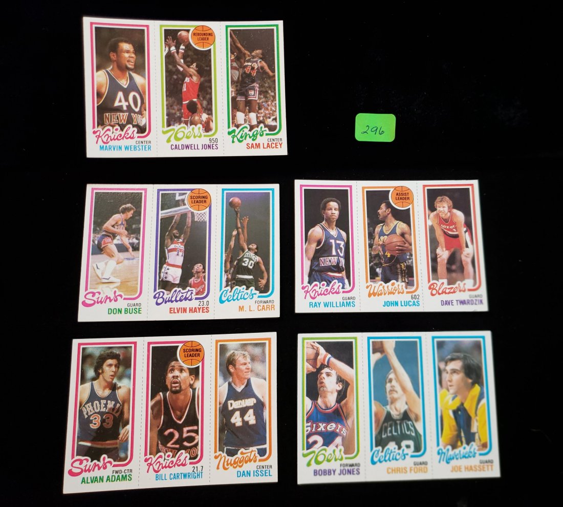 VINTAGE 1980-81 TOPPS MINT NBA BASKETBALL CARDS: SHARP PRISTINE CARDS 5 DIFFERENT PANELS WITH BILL CARTWRIGHT, JOHN LUCAS, BOBBY JONES, CHRIS FORD, DAN ISSEL, NATE "TINY" ARCHIBALD, ELVIN HAYES