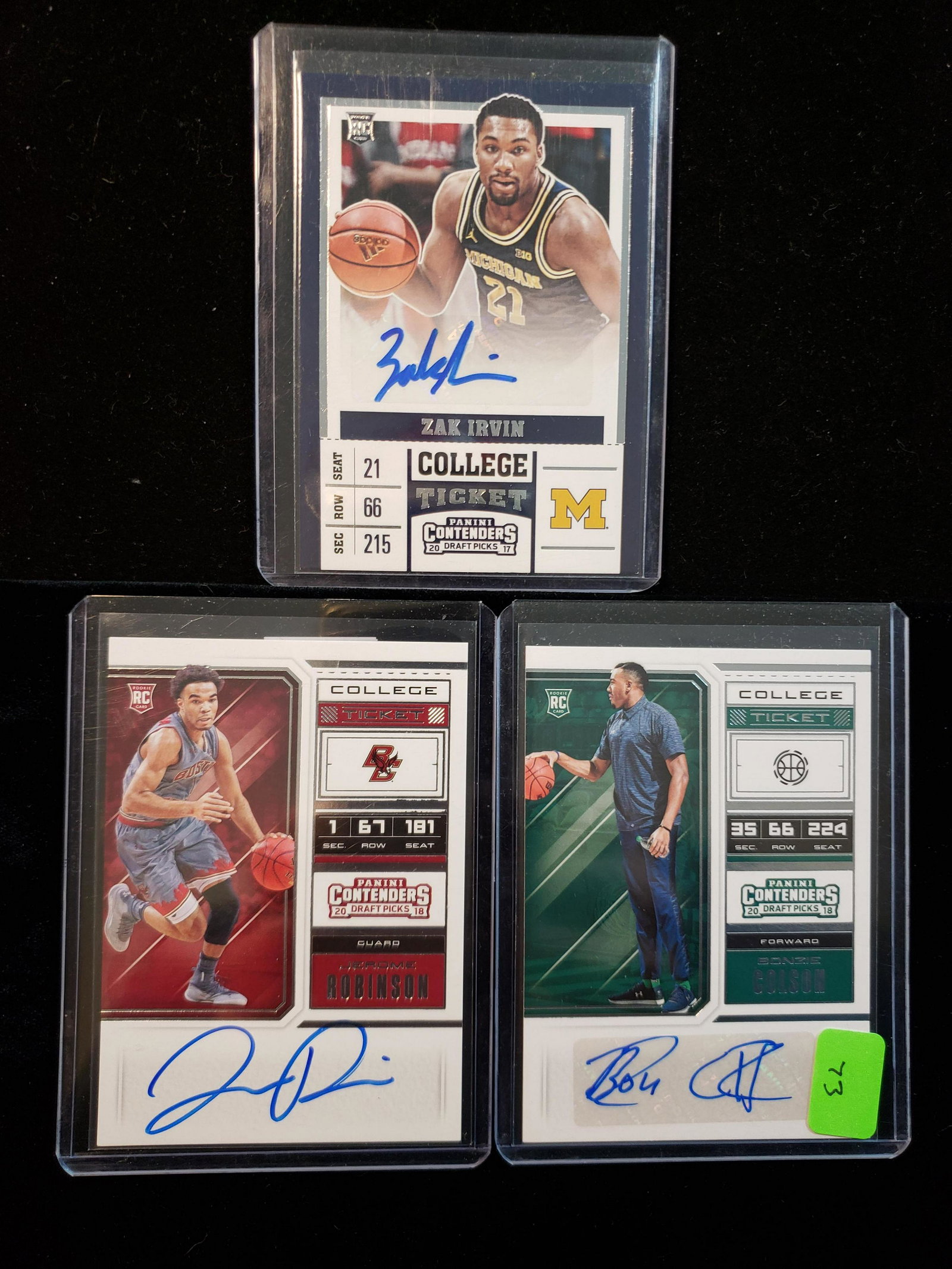 Panini contenders Autographed rookie basketball cards: Bonzi Colson Notre Dame Jerome Robinson Boston college