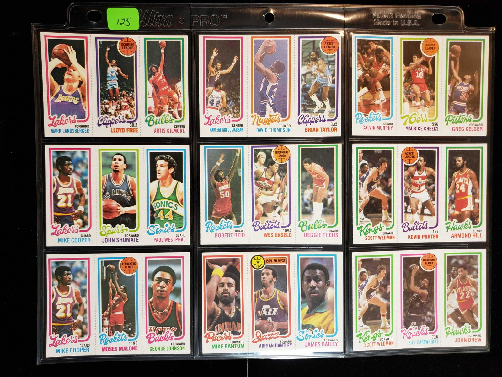 1980-: (9) DIFFERENT PANELS MINTY FRESH 1980-'81'S KAREEM ABDUL JABBAR, ARTIS GILMORE, LLOYD FREE, CALVIN MURPHY, KEVIN PORTER, MIKE COOPER, PAUL WESTPHAL, WES UNSELD