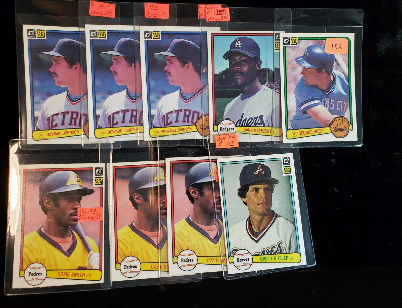 VINTAGE EARLY 80'S STARS AND HALL OF FAMERS CARDS: 1982 AND 1983 DONRUSS BASEBALL GEORGE BRETT, HOWARD JOHNSON, OZZIE SMITH, DAVE STEWART, BRETT BUTLER