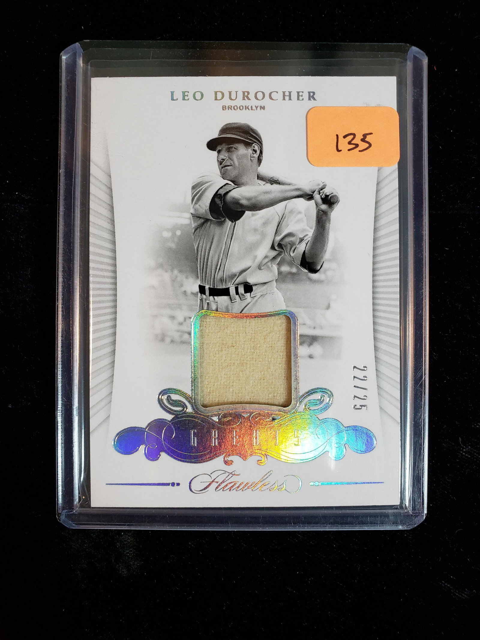 LEO DUROCHER BROOKLYN DODGERS SP JERSEY CARD: PANINI FLAWLESS LEGENDS AND HOFERS SHORT PRINT MEMORABILIA CARD