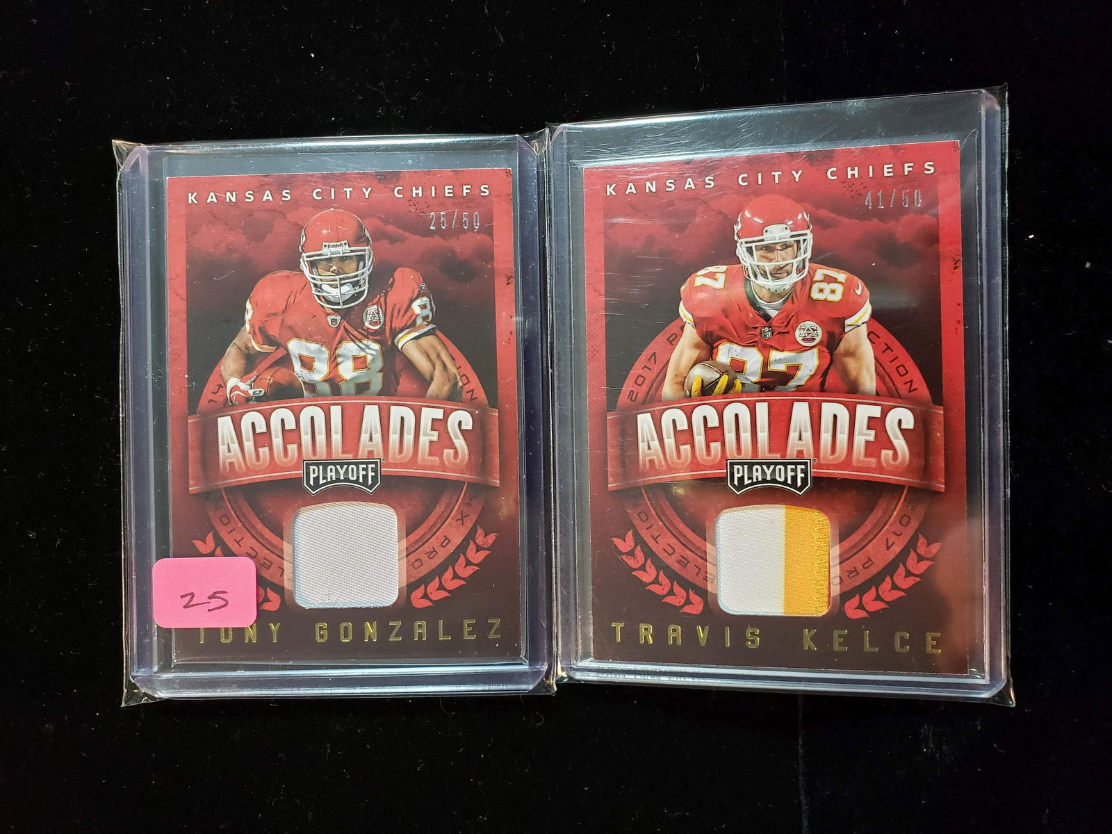 TONY GONZALEZ AND TRAVIS KELCE NUMBERED PATCH CARDS (1 of 1)