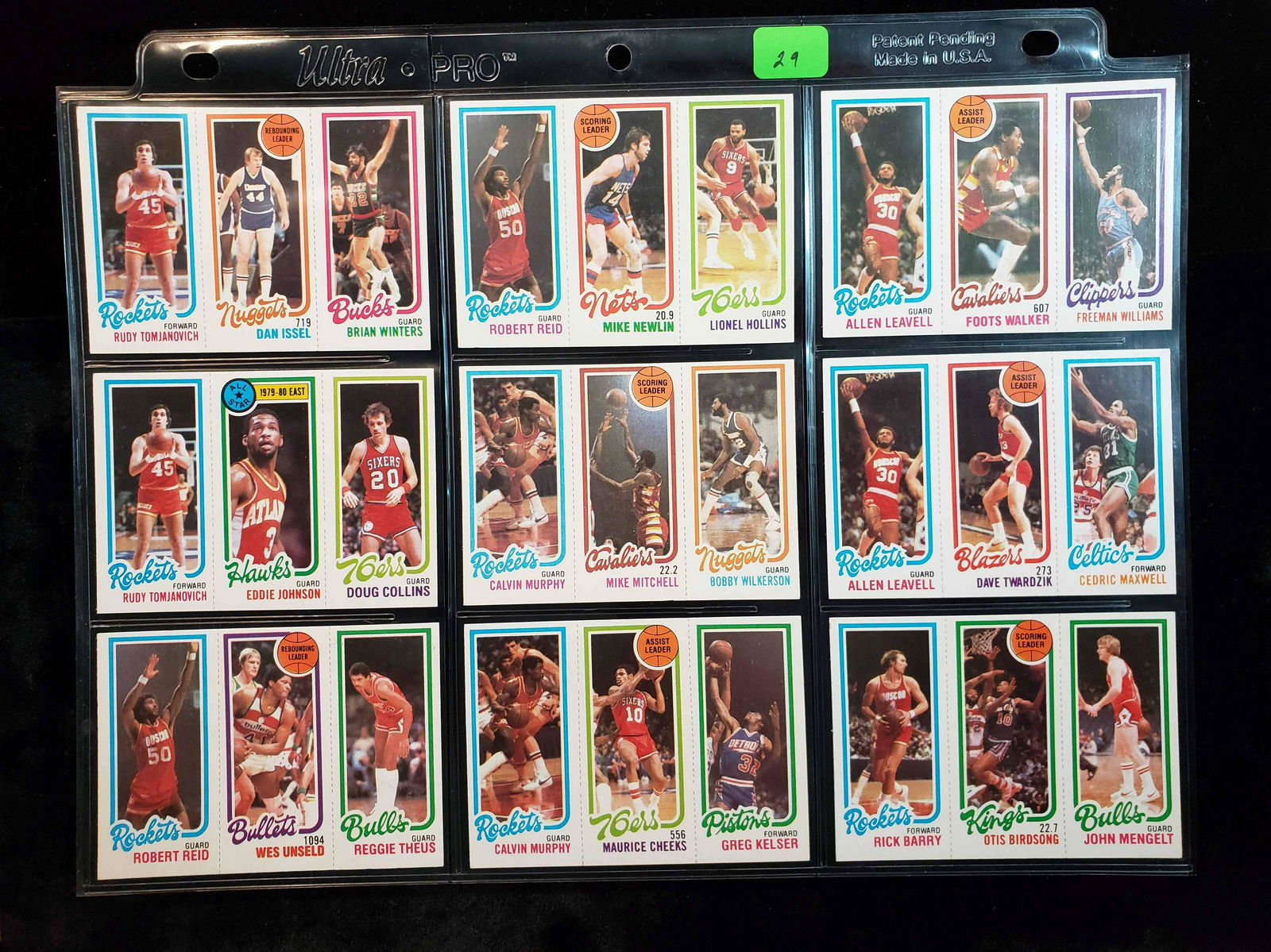 1980-'81 TOPPS BASKETBALL CARDS HIGHER GRADE MINT DR. J: 9 DIFFERENT PANELS ALL MINT BEAUTIFUL CARDS WITHRICK BERRY, CALVIN MURPHY, FOOTS WALKER, CEDRIC MAXWELL, WES UNSELD, RUDY TOMJANOVICH