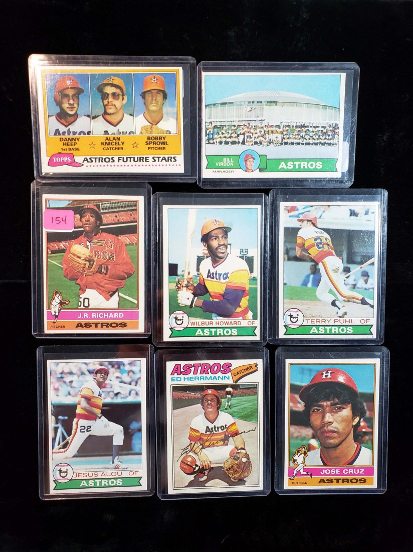 VINTAGE HOUSTON ASTROS BASEBALL CARDS MINT: BETTER GRADE MINT LOT 1976 TOPPS JR. RICHARD AND JOSE CRUZ, 1979 JESUS ALOU, 1979 TEAM CARD