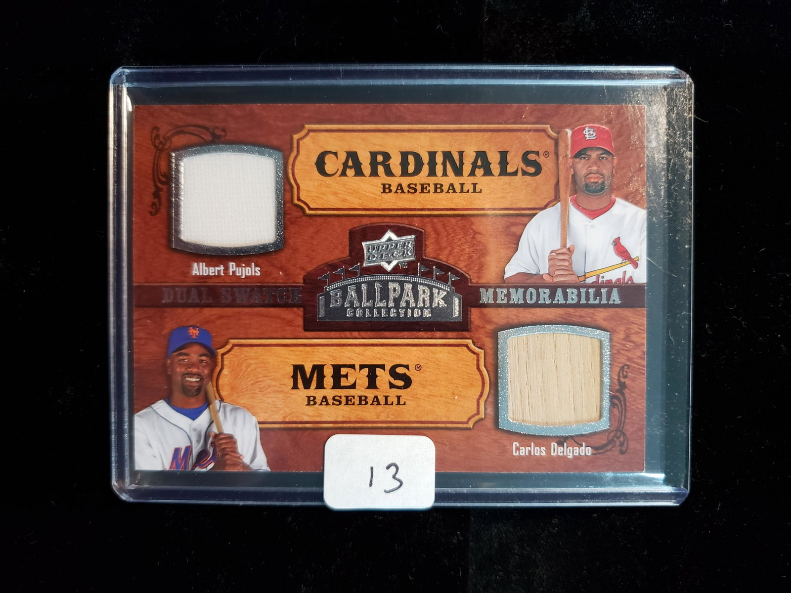 UPPER DECK BALPARK COLLECTION DUAL MEMORABILIA CARD: ALBERT PUJOLS AND CARLOS DELGADO DUAL RELIC SWATCHES