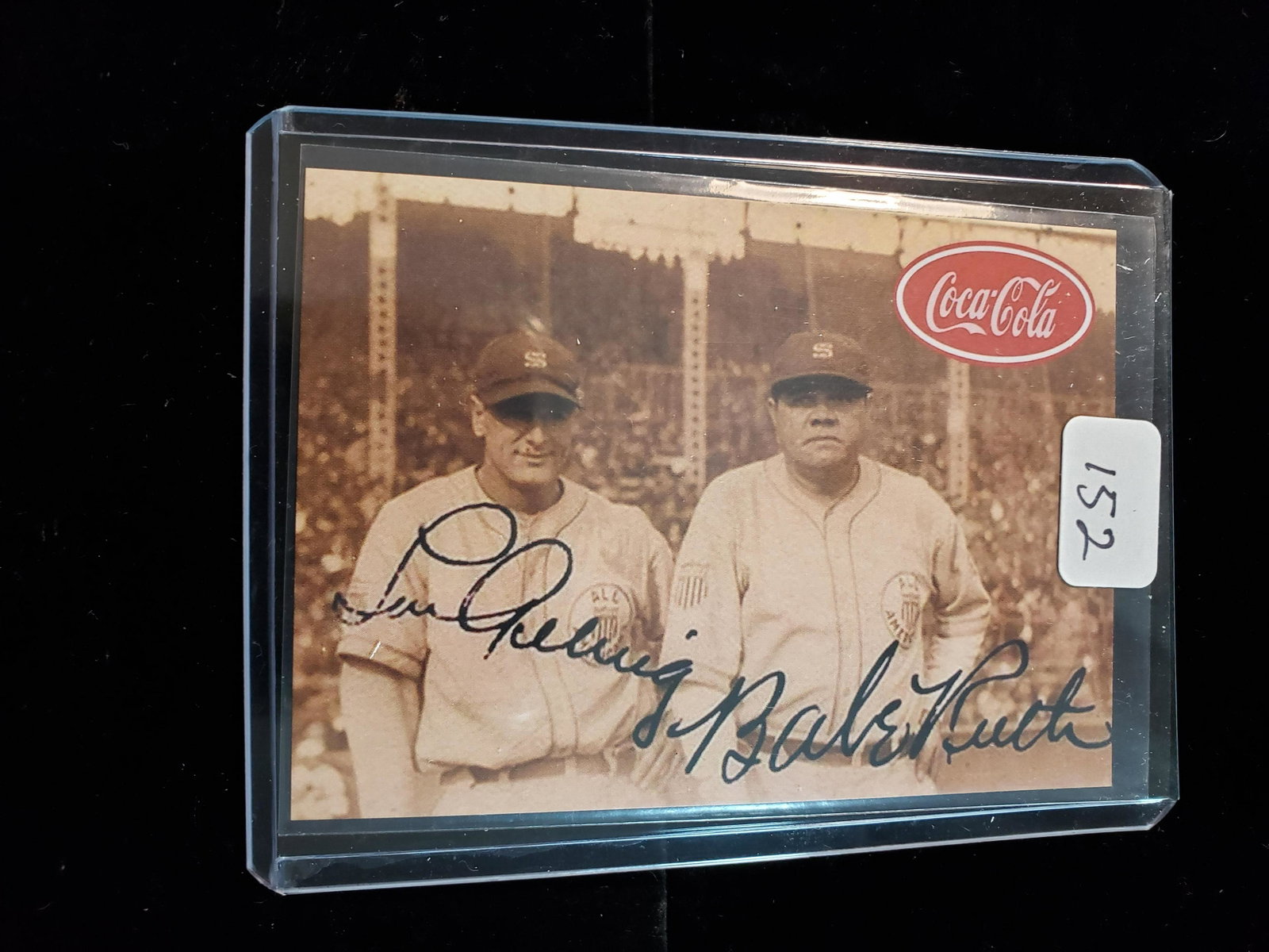BABE RUTH AND LOU GEHRIG COCA COLA PROMO CARDS: NOVELTY ITEM NOT ORIGINAL BUT COOL PIECE OF YANKEES HISTORY WITH THIS COKE PROMO ADVERTISING CARD