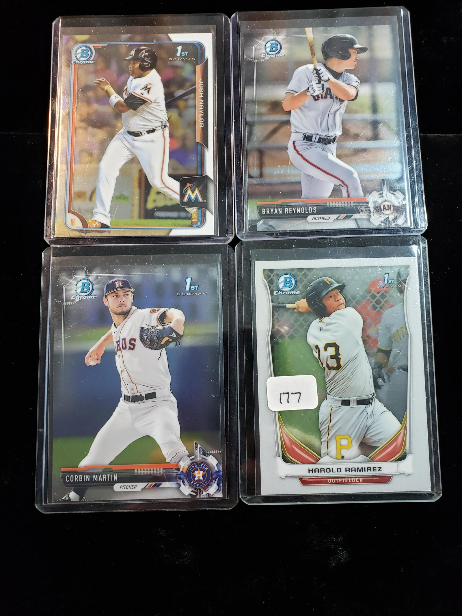 BOWMAN CHROME BASEBALL ROOKIE PROSPECTS CARD: HAROLD RAMIREZ, BRYAN REYNOLDS, CORBIN MARTIN, JOSH NAYLOR