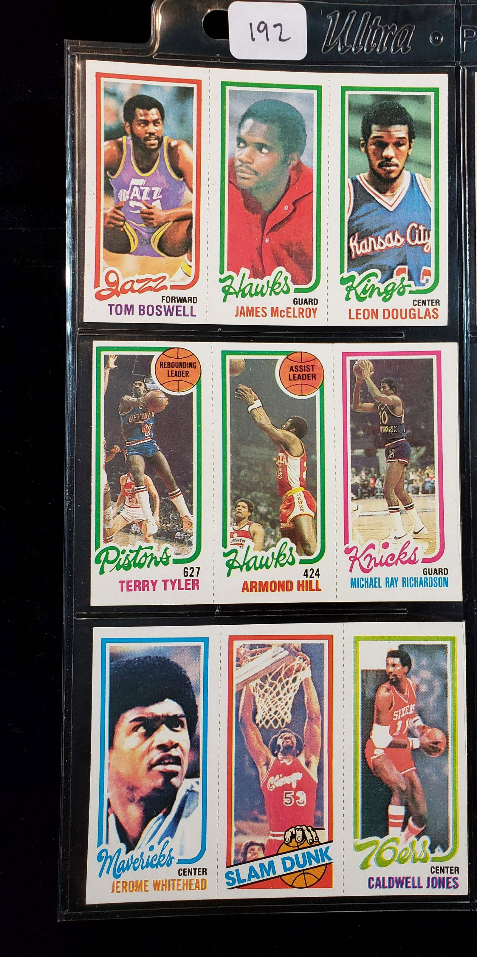 1980-1981 TOPPS BASKETBALL 3 ALL DIFFERENT PANELS MINT: ARTIS GILMORE SLAM DUNK INSERT CARD, MICHAEL RAY RICHARDSON, CALDWELL JONES