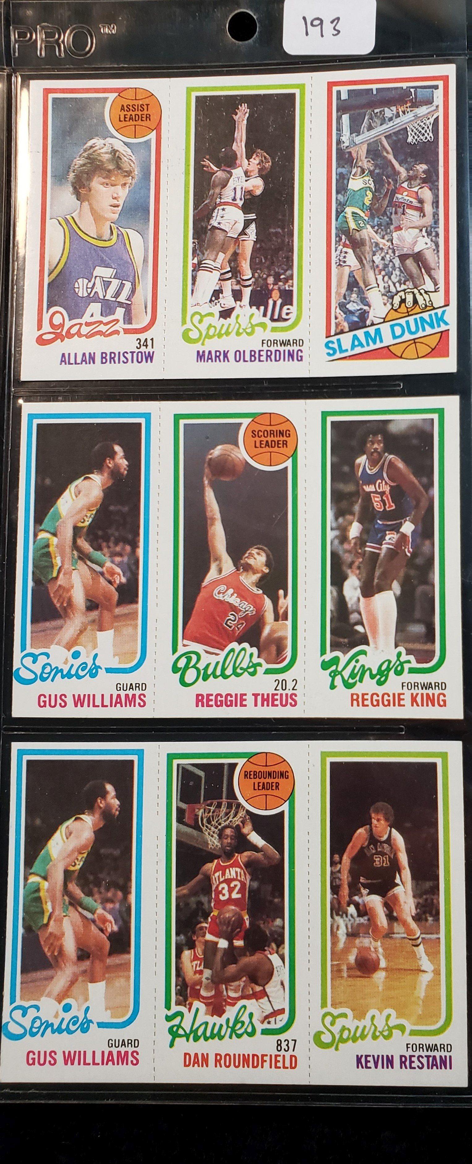 1980-1981 TOPPS BASKETBALL 3 ALL DIFFERENT PANELS MINT: JAMES BAILEY SLAM DUNK INSERT, REGGIE THEUS, REGGIE YOUNG, GUS WILLIAMS