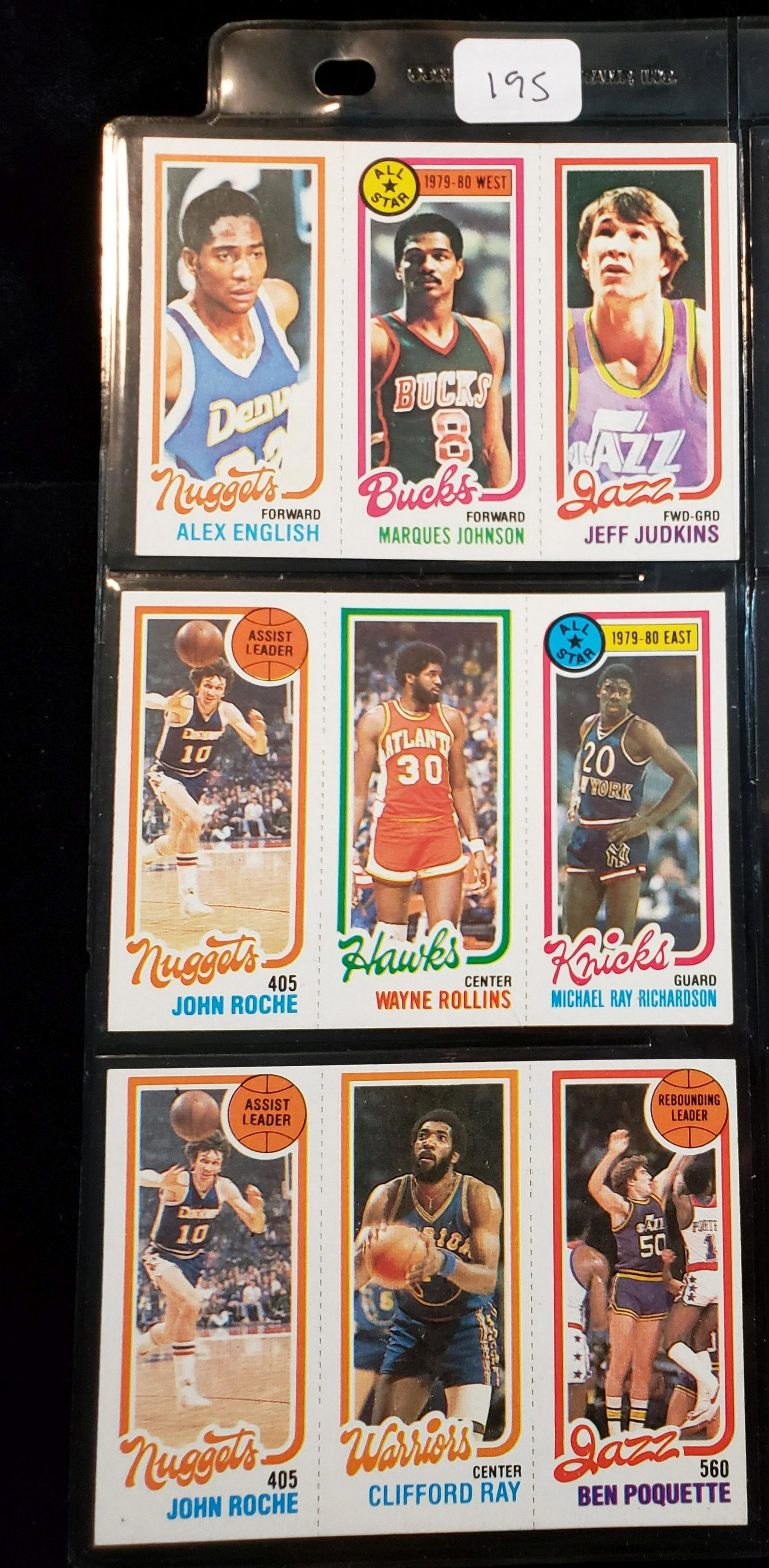 1980-1981 TOPPS BASKETBALL 3 ALL DIFFERENT PANELS MINT: ALEX ENGLISH, WAYNE TREE ROLLINS, CLIFFORD RAY