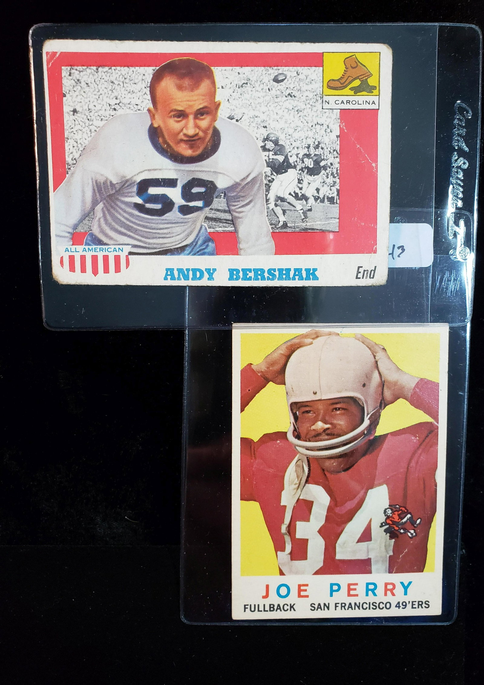 LOWER GRADE VINTAGE FOOTBALL CARDS: 1959 TOPPS JOE PERRY #80, 1955 Topps All-American Football Card #7 Andy Bershak RC