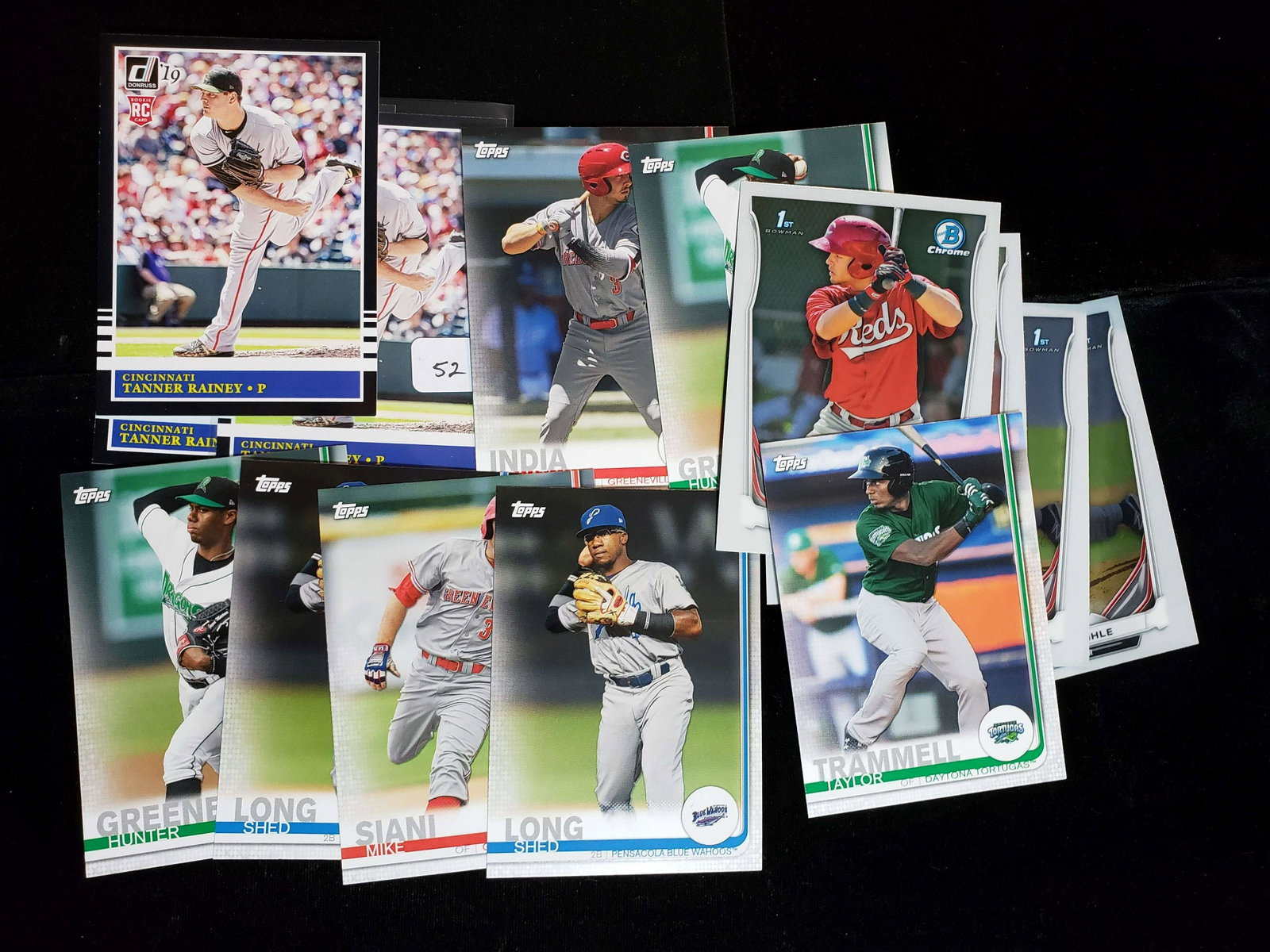 LOT OF 15 ROOKIE AND PROSPECT BASEBALL CARDS: CINNCINATI REDS TAYLOR TRAMMEL,JONATHAN INDIA,MIKE SIANI, HUNTER GREENE