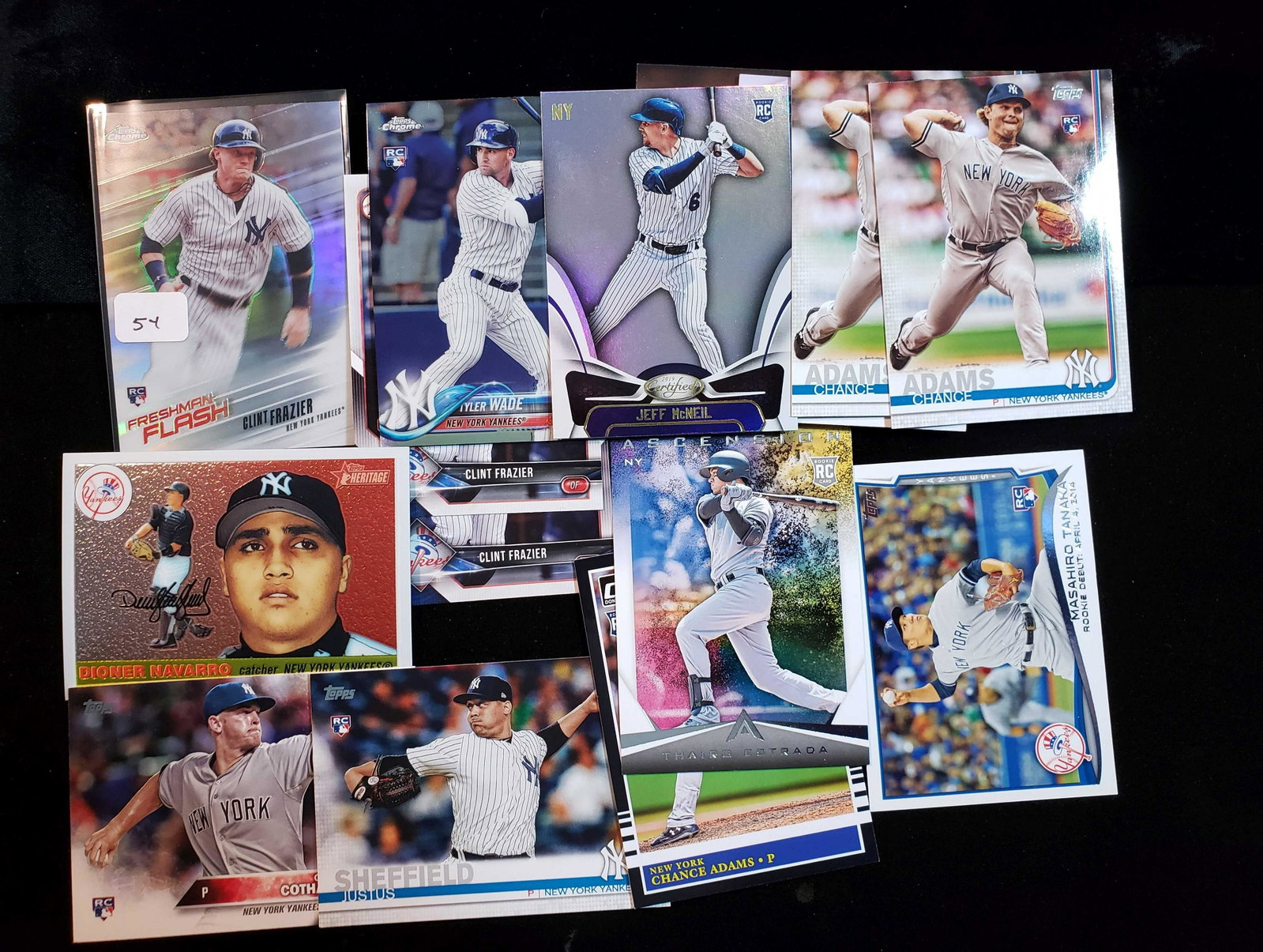 LOT OF 15 ROOKIE AND PROSPECT BASEBALL CARDS: NEW YORK YANKEES CLINT FRAZIER, TYLER WADE, JORGE MATEO,CHANCE ADAMS