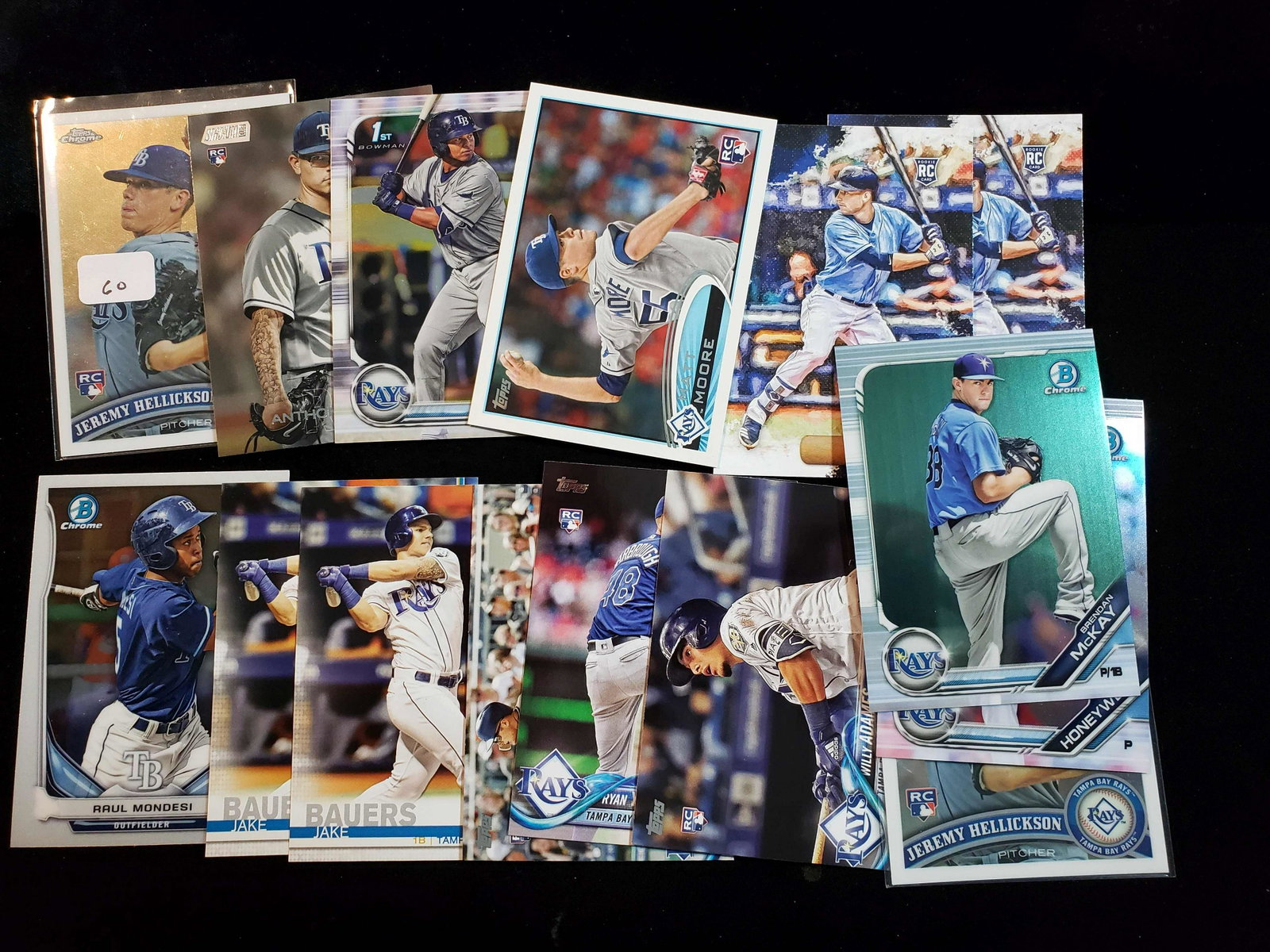 LOT OF 15 ROOKIE AND PROSPECT BASEBALL CARDS: TAMPA BAY RAYS RAUL MONDESI, BRANDON LOWE, JAKE BAUERS