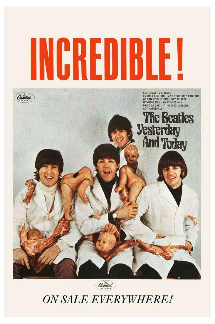 The Beatles Butcher Cover Ad Poster Card 13x19: This Poster is a Promotional Window Card. THIS IS OVER 30 YEARS OLD AND A SECOND PRINTING GIVEN TO RECORD STORES AS A PROMO AS THEY REBRADED CD'S DURING THE LATE 80'S EARLY 90'S