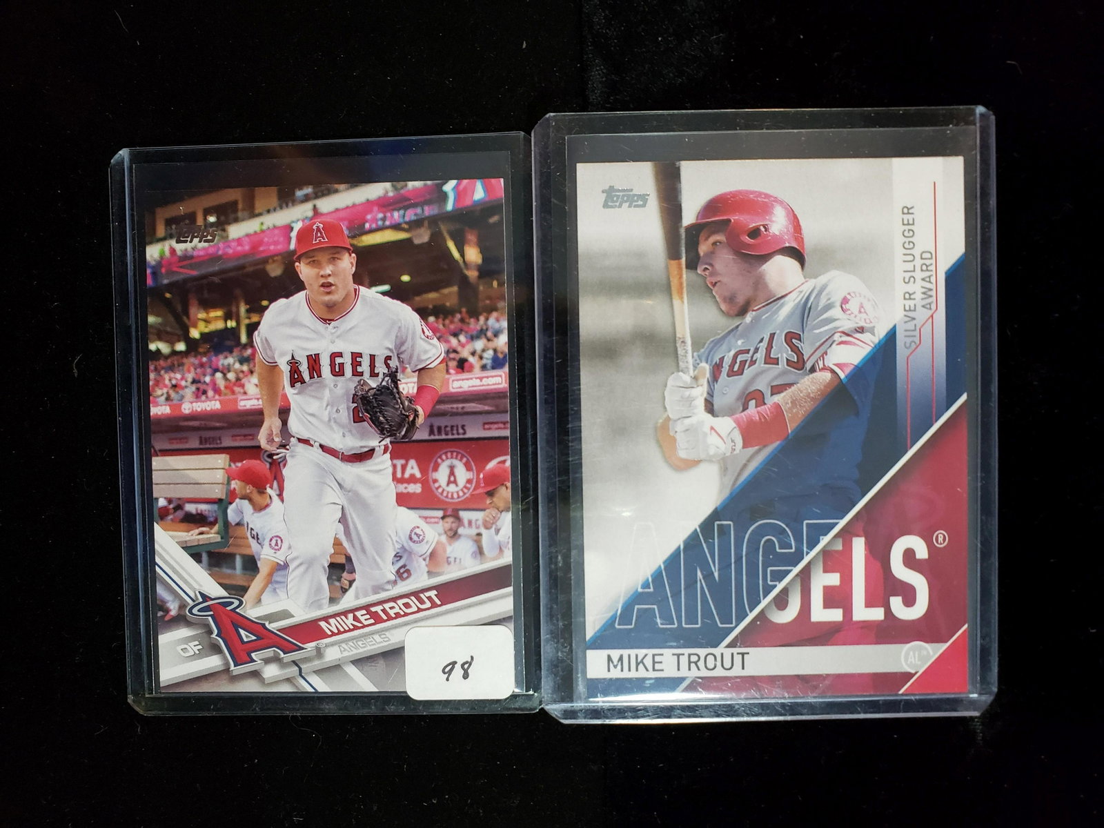 2017 TOPPS MIKE TROUT CARDS: MIKE TROUT SILVER SLUGGER INSERT AND 2017 TOPPS BASE-SET CARD #20
