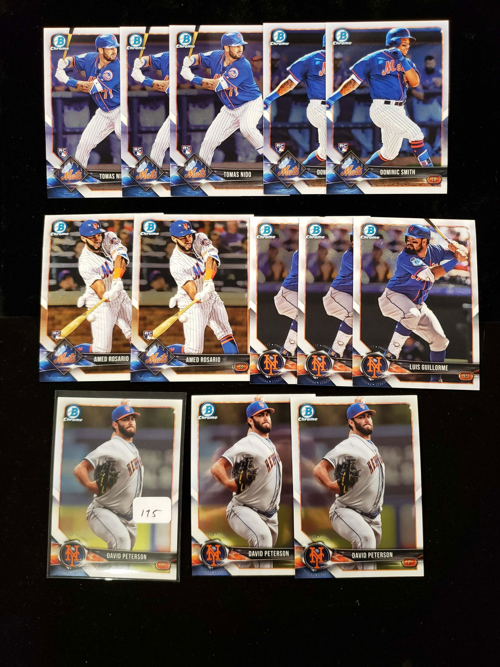 2018 BOWMAN CHROME NEW YORK METS RC'S: DAVID PETERSON, LUIS GUILLAMORE, AMED ROSARIO, THOMAS NIDO