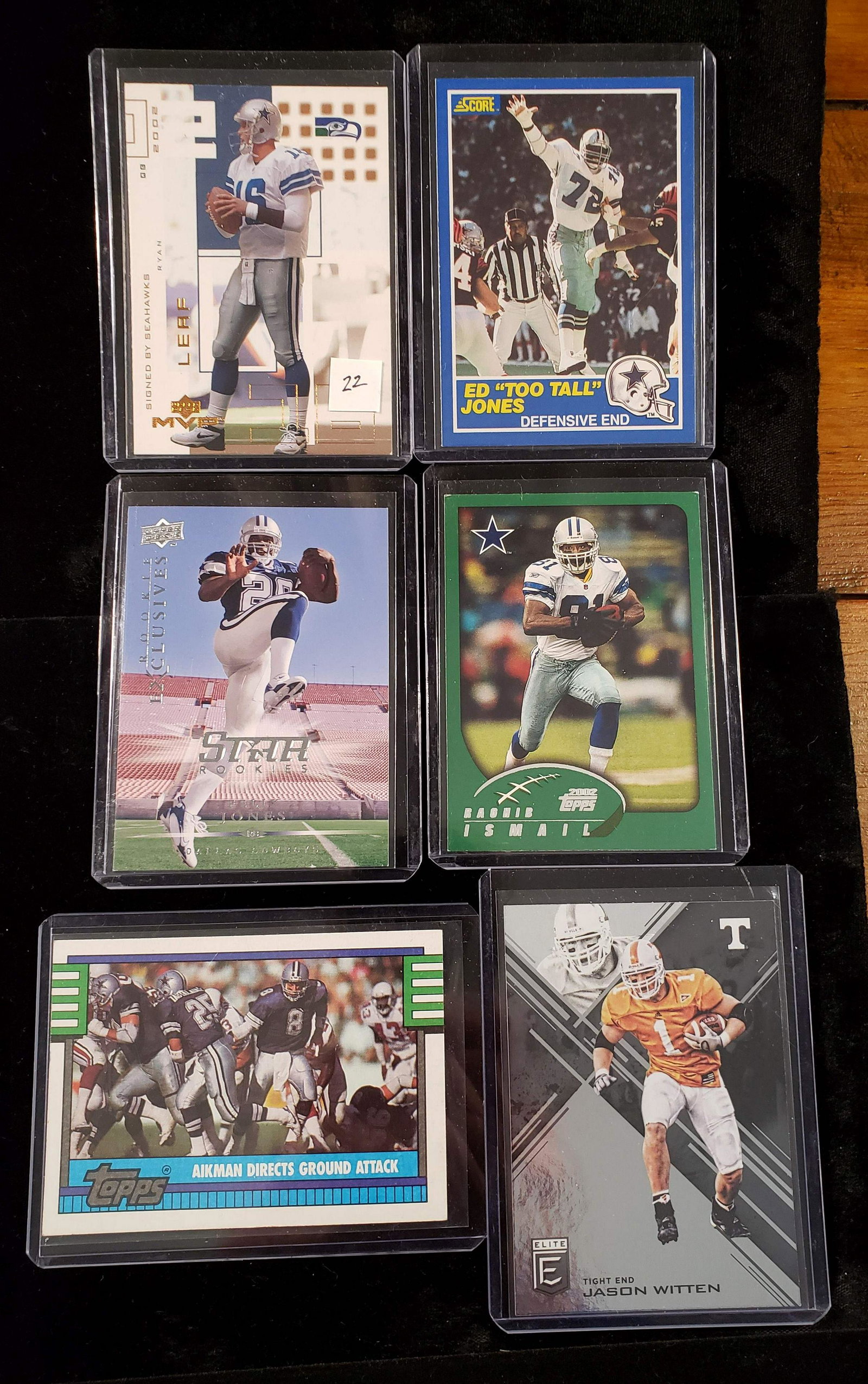 DALLAS COWBOYS FOOTBALL CARDS: RYAN LEAF, 1990 TOPPS AIKMAN HIGHLIGHTS,JASON WITTEN, ED TOO TALL JONES