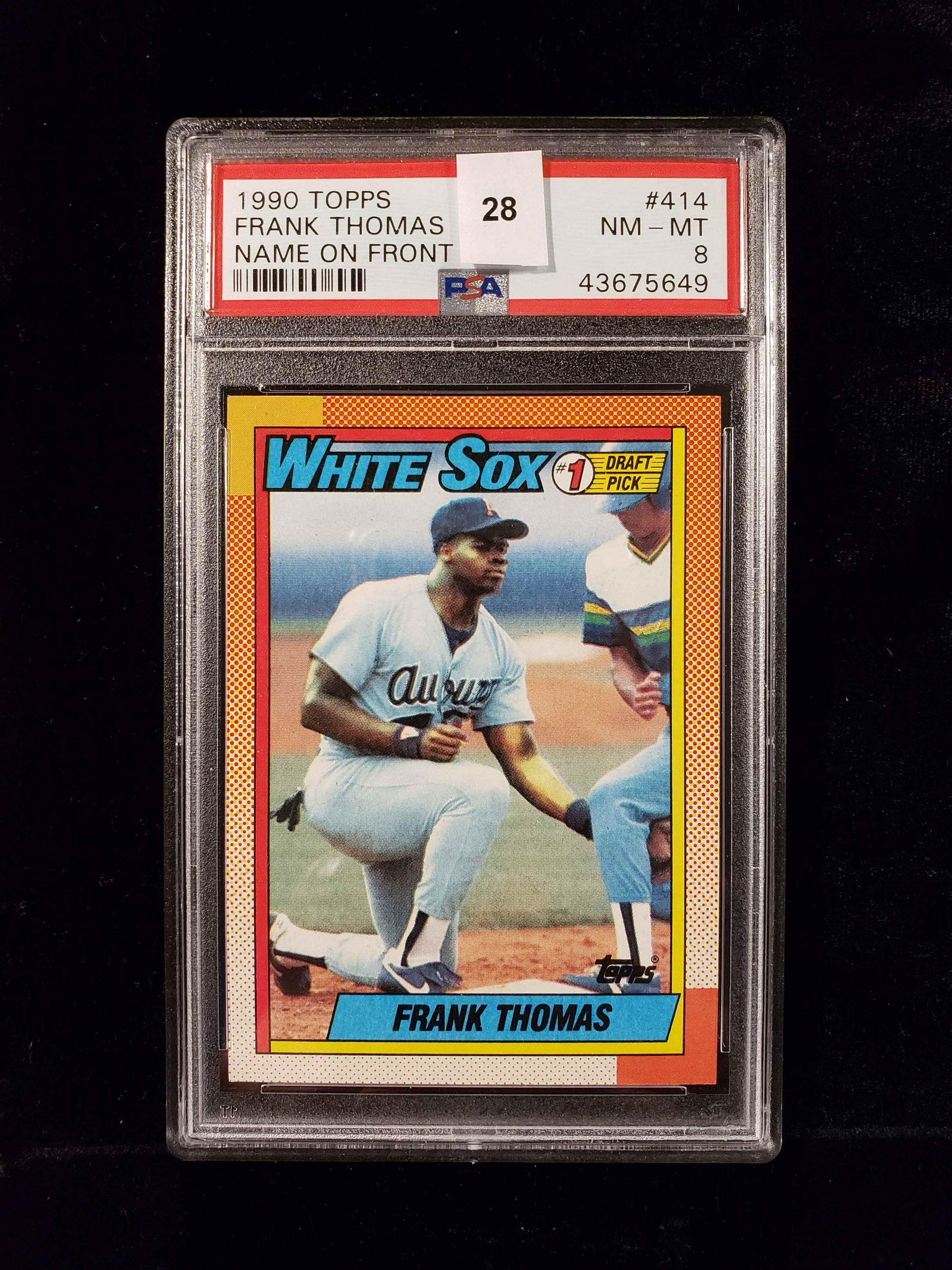 1990 TOPPS FRANK THOMAS ROOKIE CARD PSA 8: FRANK THOMAS THE BIG HURT PSA GRADED 8 NM-MT SLABBED "NAME ON FRONT" ROOKIE CARD