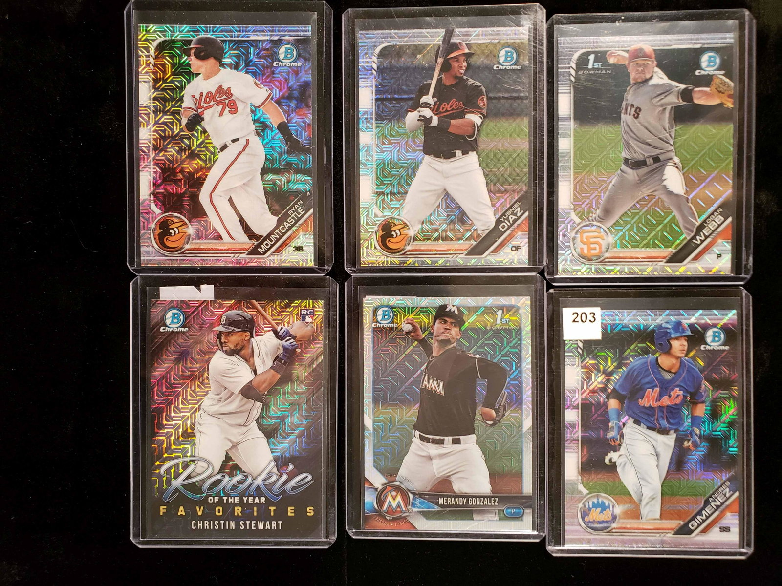 2019 BOWMAN CHROME MOJO REFRACTOR INSERTS: CHRISTIN STEWART, ANDRES GIMENEZ, MERANDY GONZALEZ