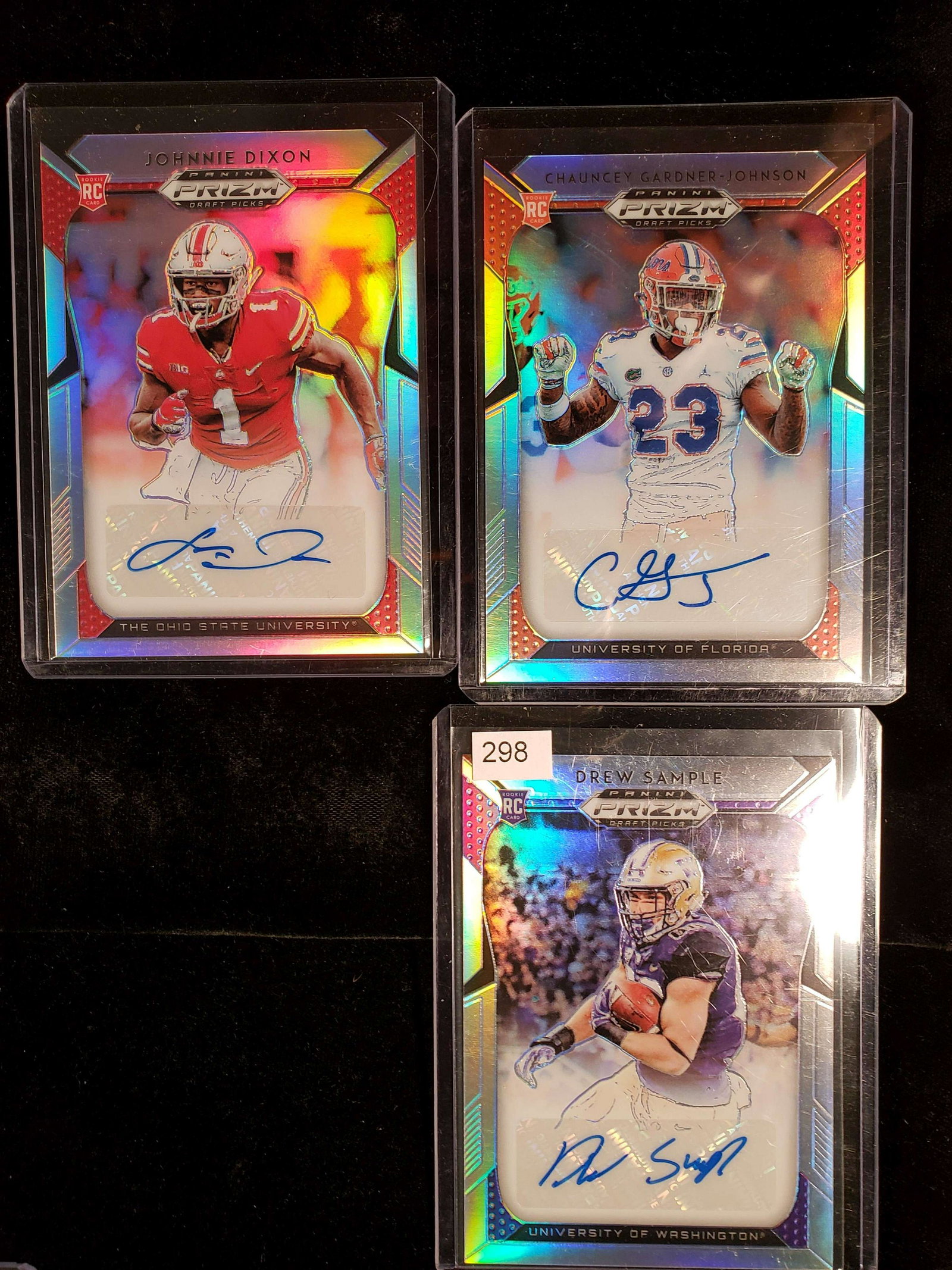 2019 PRIZM DRAFT ROOKIE AUTOGRAPHED CARDS: DREW SAMPLE, JOHNNIE DIXON, CHAUNCEY GARDNER-JOHNSON