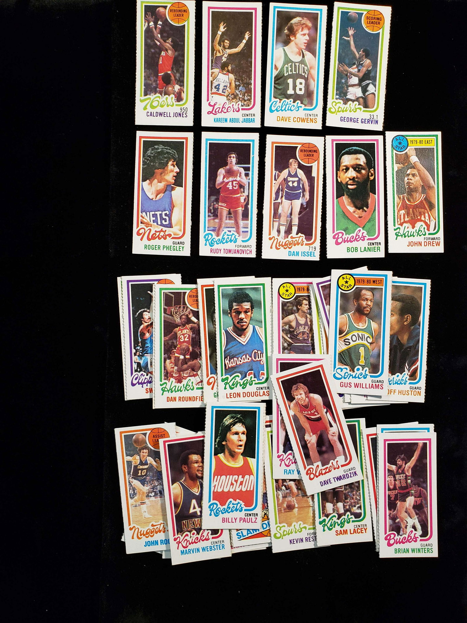LOT OF 45 1980-'81 TOPPS MIDGETS: KAREEM ABDUL JABBAR, DAVE COWENS, JAMES SILAS, PAUL SILAS, BOB LANIER, GEORGE GERIN