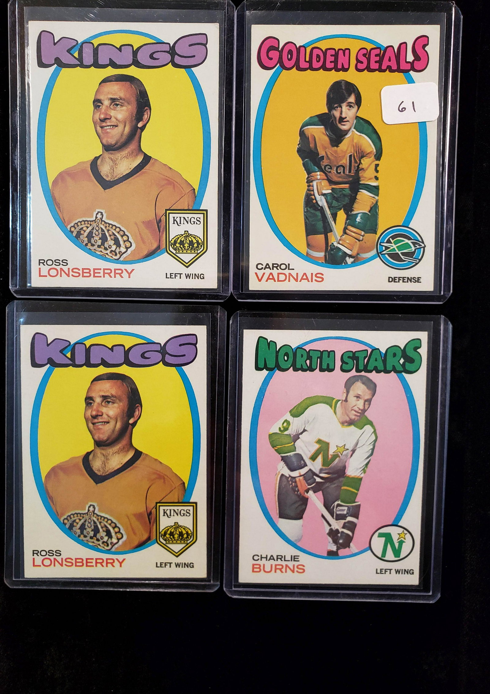 1971-'72 VINTAGE TOPPS HOCKEY CARD: GOLDEN SEALS CAROL VADNAIS, ROSS LONSBERRY, CHARLIE BURNS