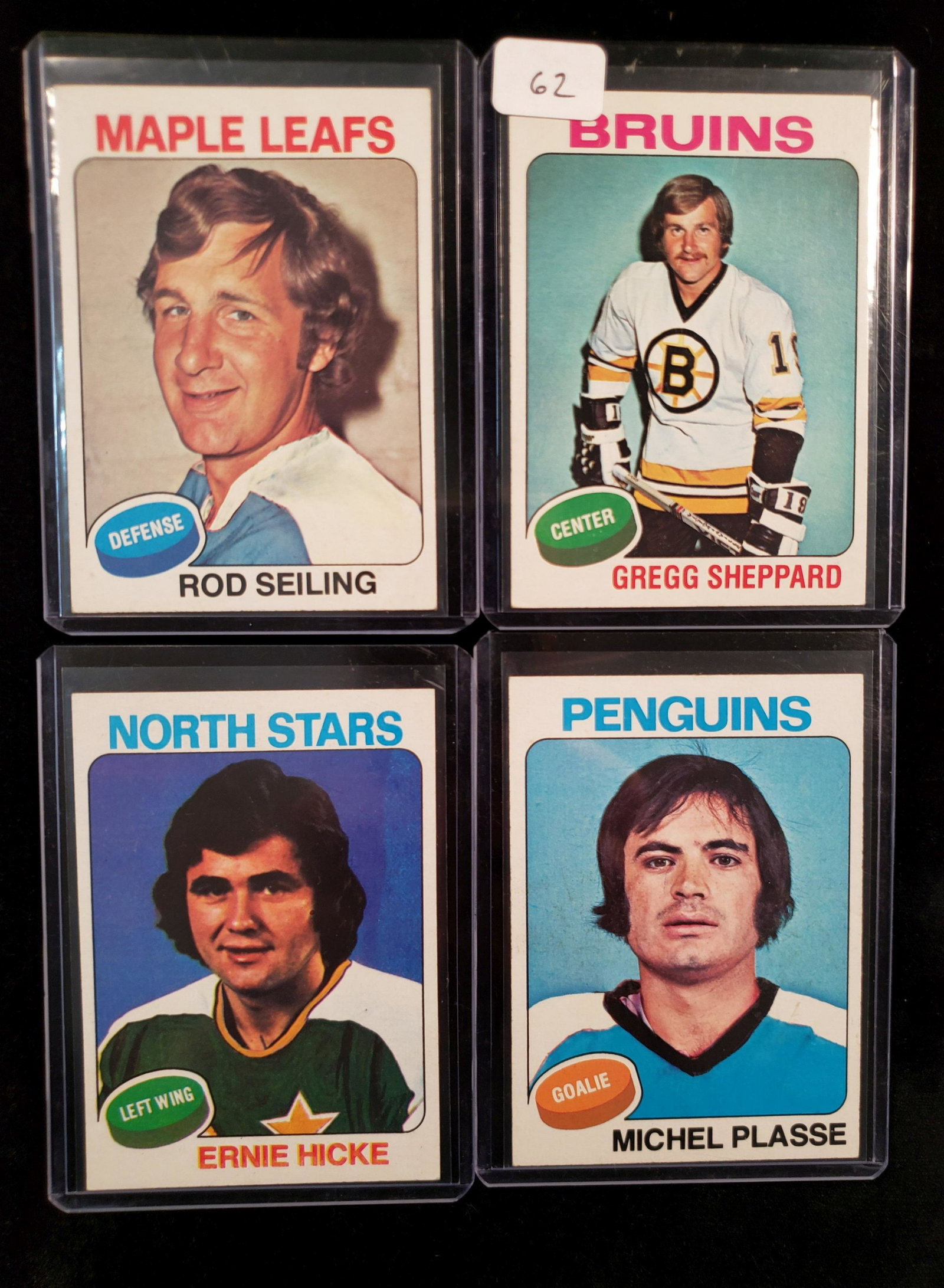 1975-'76 VINTAGE TOPPS HOCKEY CARDS: GREG SHEPPARD BRUINS, MAPLE LEAFS ROD SEILING,MICHAEL PLASSE,ERNIE HICKE