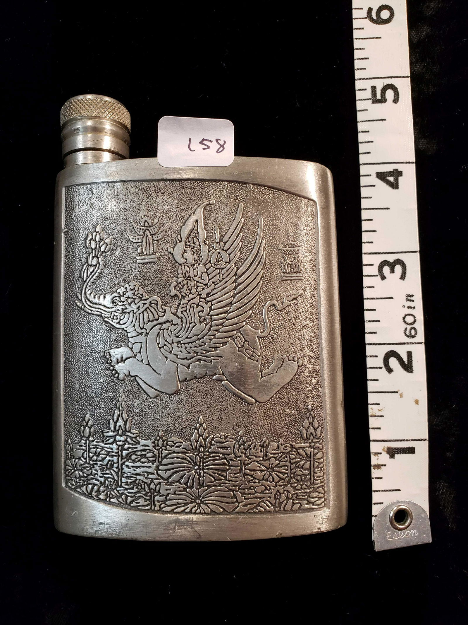 "P.O. PEWTER" POCKET FLASK HEAVEY FLASK WITH GREAT (1 of 3)