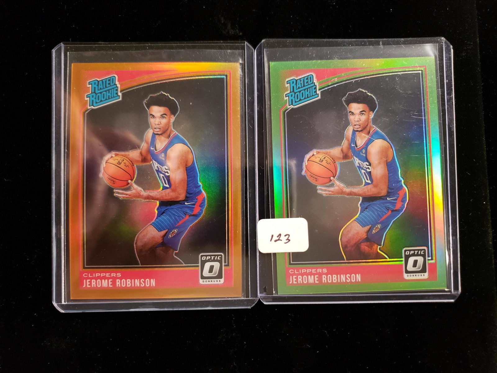 JEROME ROBINSON LA CLIPPERS ROOKIE COLORED PARALLELS: GREEN RATED ROOKIE 038/149 & ORANGE PRIZM 038/149