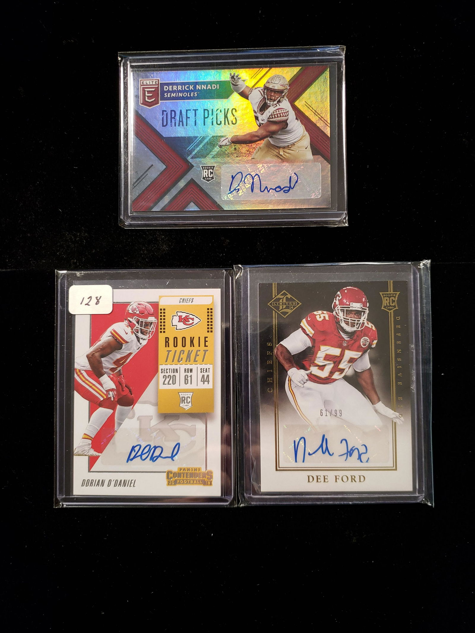 KANSAS CITY CHIEFS AUTOGRAPHED CARDS COLLECTION: DEE FORD ROOKIE AUTO, DORIAN ODANIEL AND DERRICK NNADI ROOKIE AUTOS