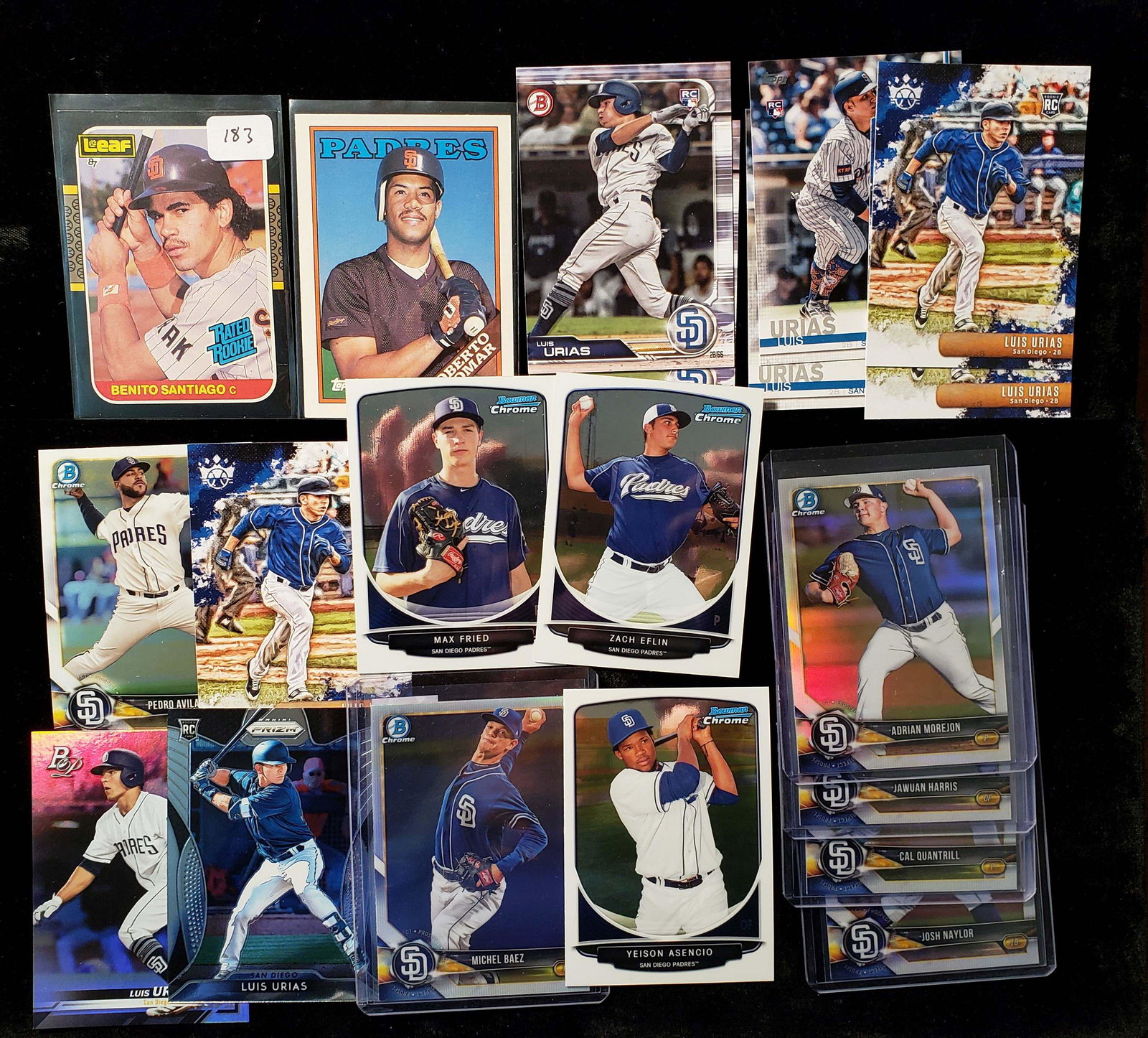 SAN DIEGO PADRES ROOKIE CARDS: ROBERTO ALOMAR, LUIS URIAS, MAX FRIED, MICHAEL BAEZ REFRACTOR