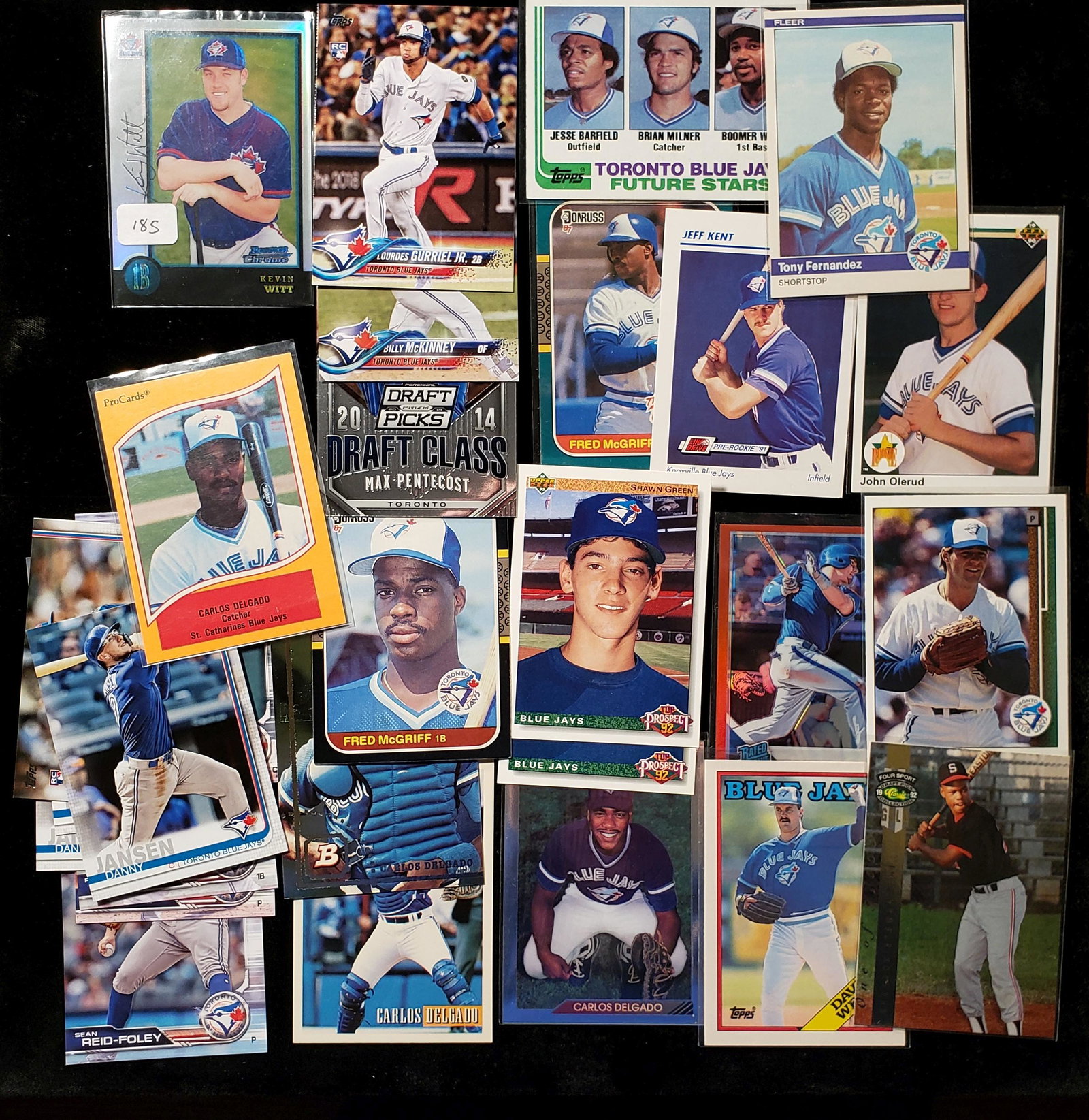TORONTO BLUEJAYS ROOKIE CARDS: KEVIN WITT, CARLOS DELGADO, FRED MCGRIFF, JEFF KENT, REESE MCGUIRE