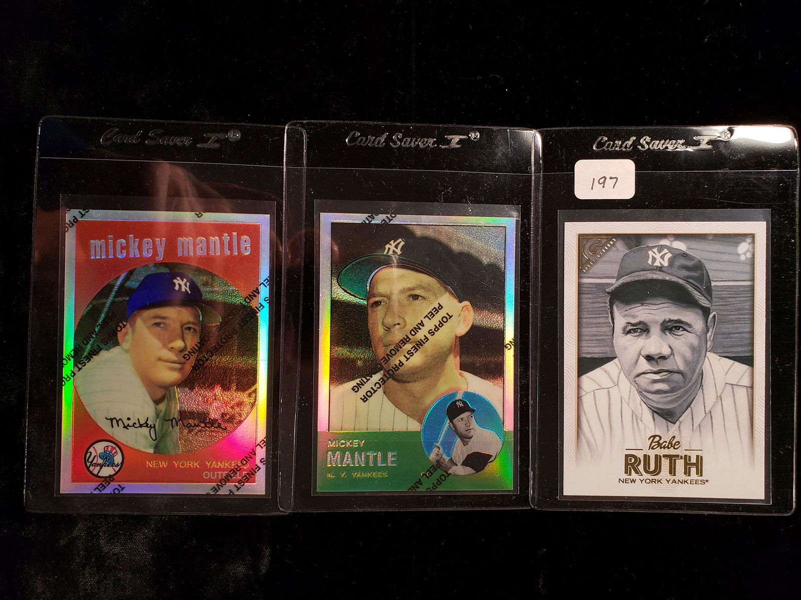 BABE RUTH AND MICKEY MANTLE CARDS: 2018 TOPPS GALLERY BABE RUTH SP AND MICKEY MANTLE 1996 TOPPS ARCHIVES REFRACTORS WITH PROTECTIVE SEAL INTACT
