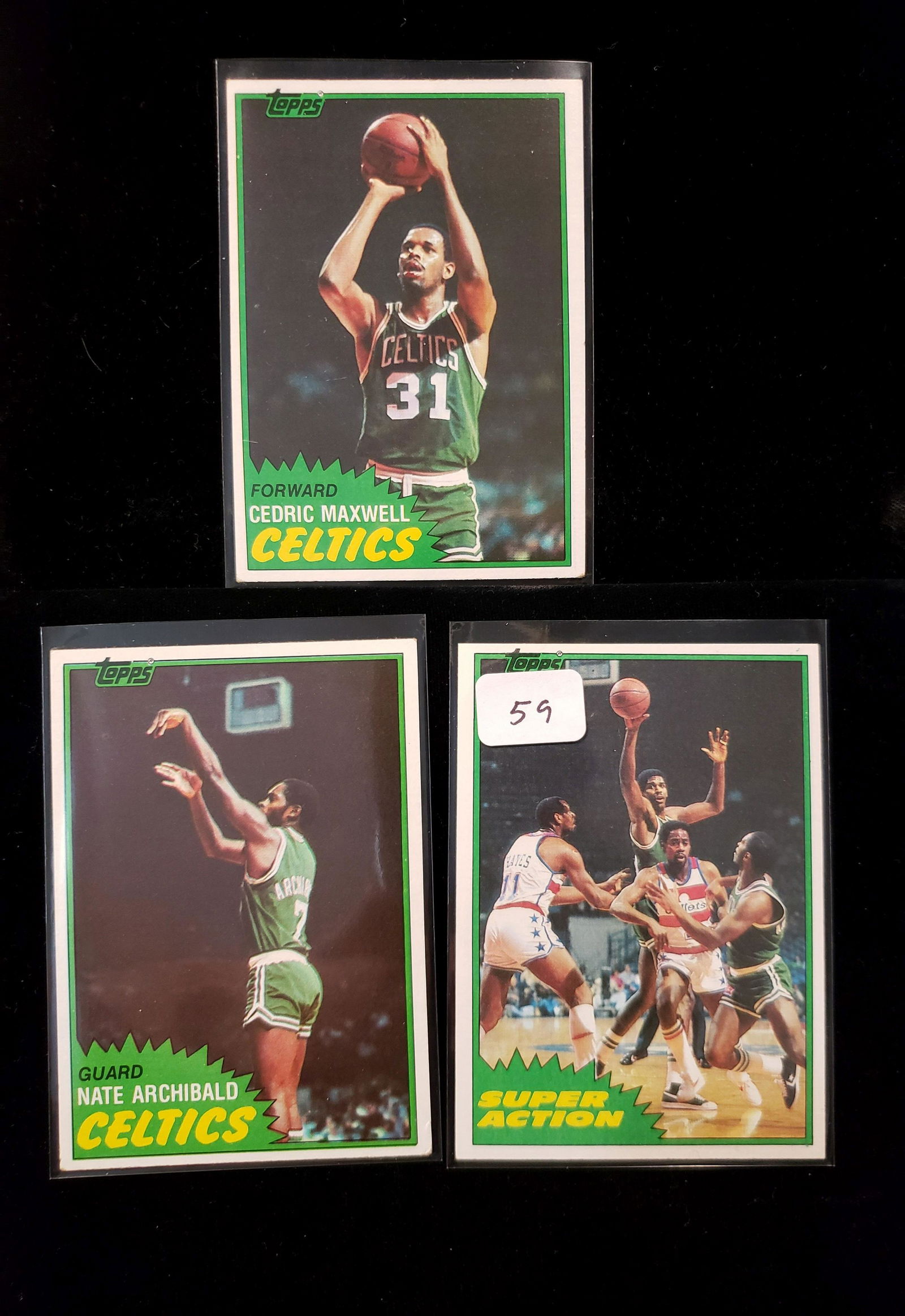 1981 TOPPS NBA BASKETBALL BOSTON CELTICS LOT: NATE ARCHIBALD, CEDRIC MAXWELL, ROBERT PARISH SUPER ACTION