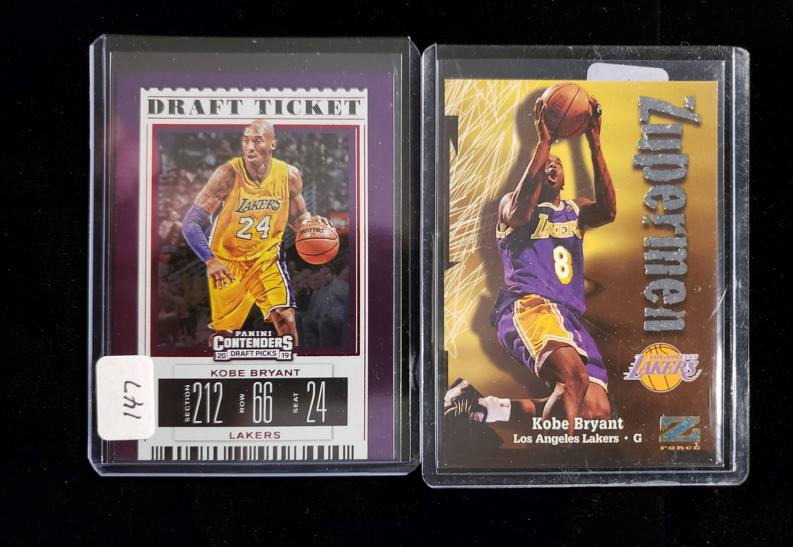 KOBE BRYANT LOS ANGELES LAKERS CARDS: 1998 SKY BOX 3RD YEAR CARD AND 2019 PANINI DRAFT TICKET FOIL SP