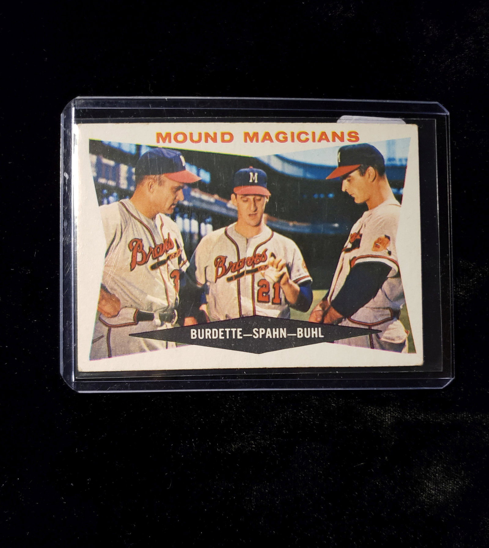 1964 TOPPS BASEBALL #230 MILWAUKEE BRAVES MOUND: NEAR MINT LOU BURDETTE, WARREN SPAHN, BOB BUHL