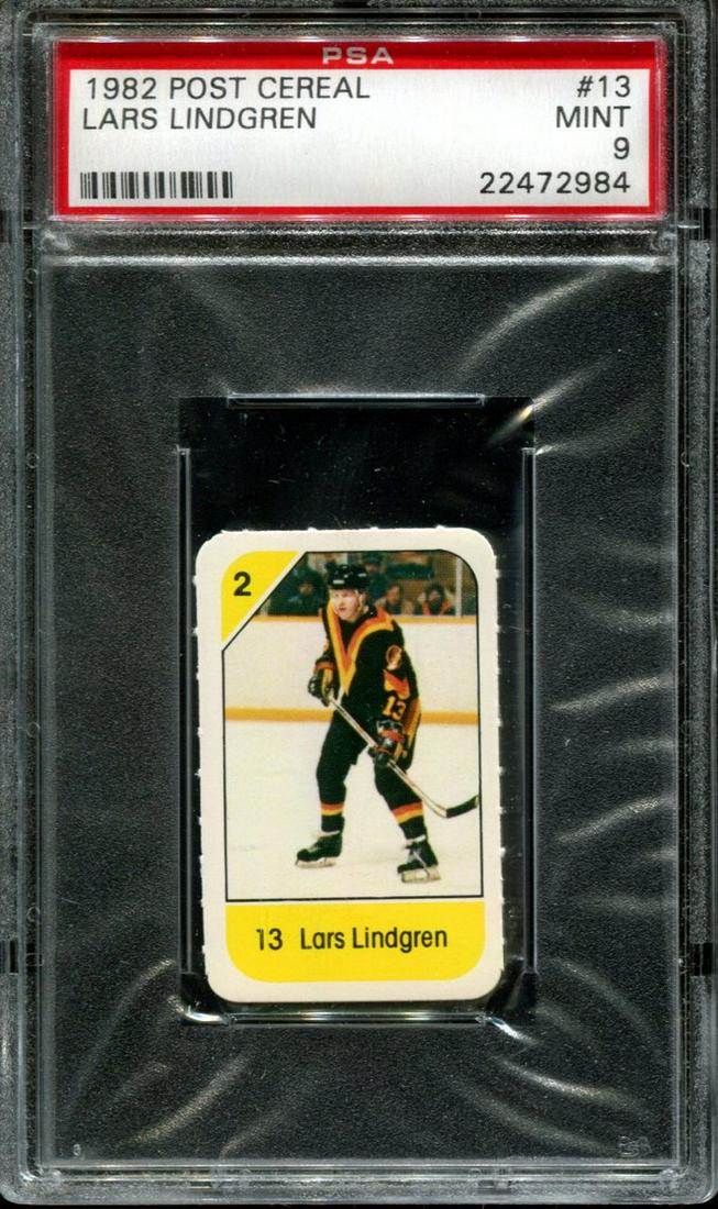 1982 POST CEREAL LARS LINDGREN CANUCKS POP 3 PSA 9: 1982 POST CEREAL LARS LINDGREN CANUCKS POP 3 PSA 9