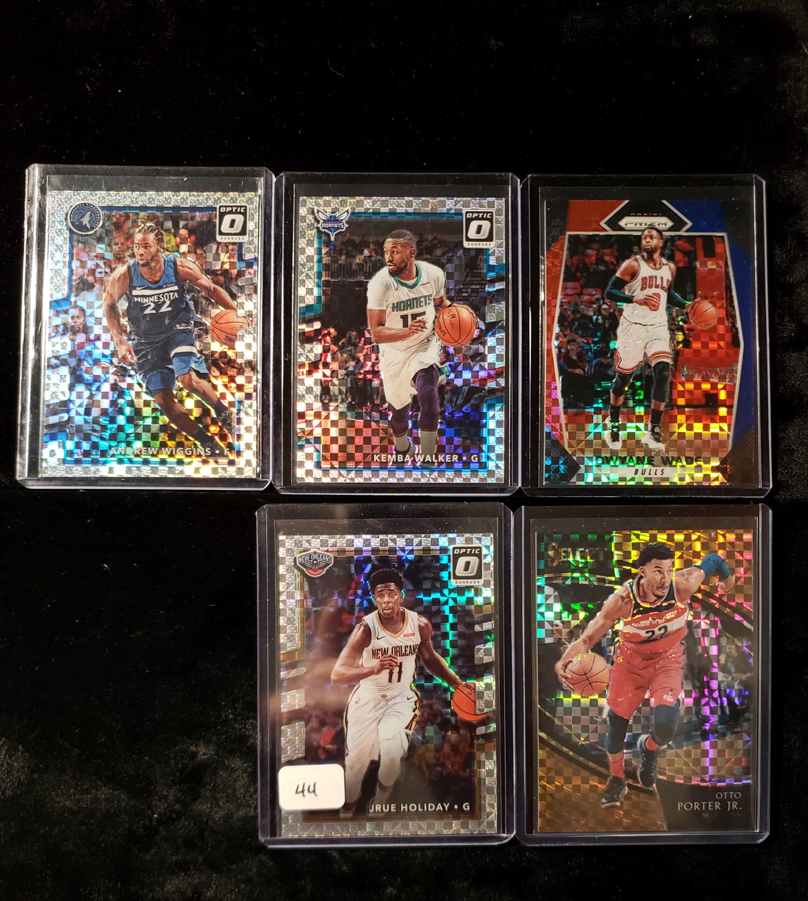 PRIZM AND OPTIC BASKETBALL CHECKERBOARD PRIZM SPS: KEMBA WALKER AND ANDREW WIGGINS SILVER, D-WADE RED WHITE BLUE AND OTOO PORTER JR. BRONZE 18/60