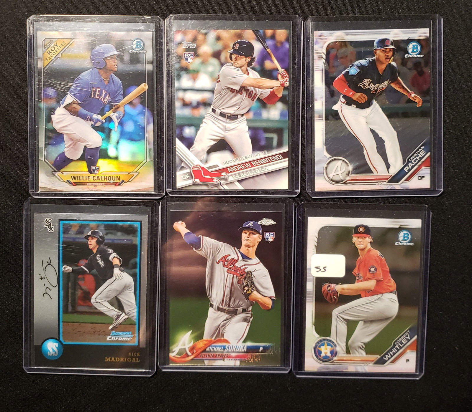 LOT OF 6 BASEBALL TOP ROOKIES AND PROSPECTS: 2017 ANDREW BENINTENDI, MICHAEL SOROKA, FORREST WHITLEY, NICK MADRIGAL, CRISTIAN PACHE, WILLIE CALHOUN