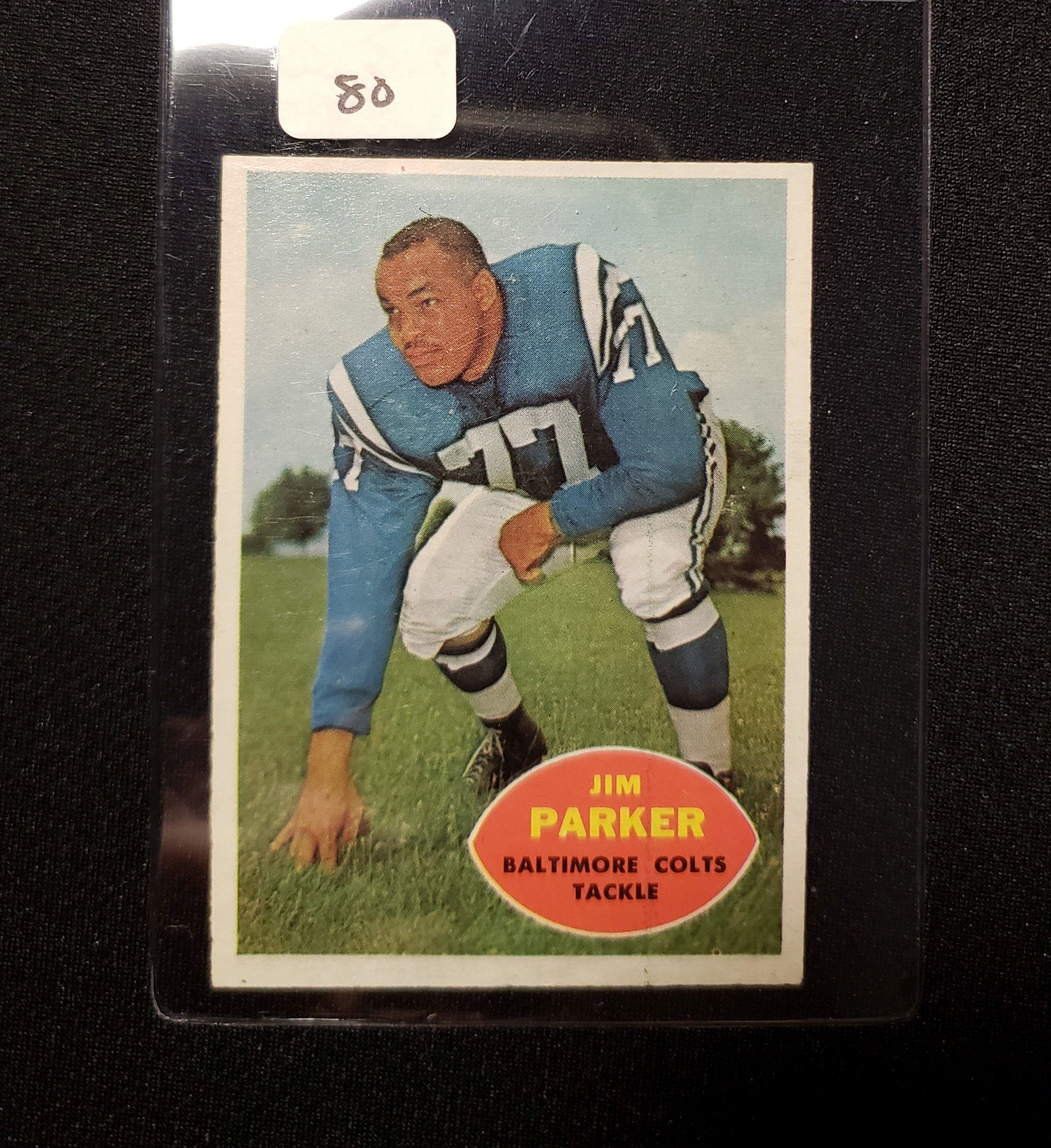 VINTAGE NFL FOOTBALL HALL OF FAMER CARD: 1960 TOPPS # 5 JIM PARKER BALTIMORE COLTS
