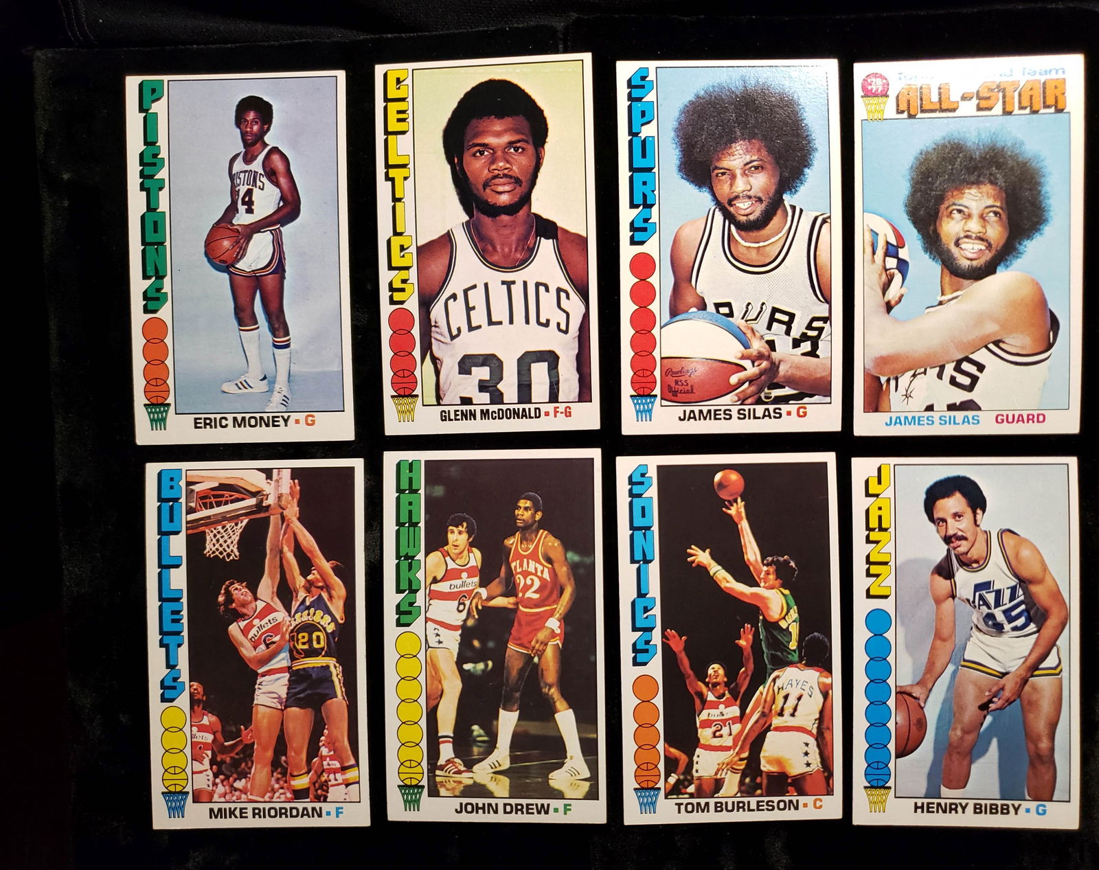 1976 TOPPS BASKETBALL JUMBOS MINT SET BREAK: LOT OF 8 VINTAGE JUMBOS HENRY BIBY,TOM BURLESON, JAMES SILAS AND SILAS ALL-STAR